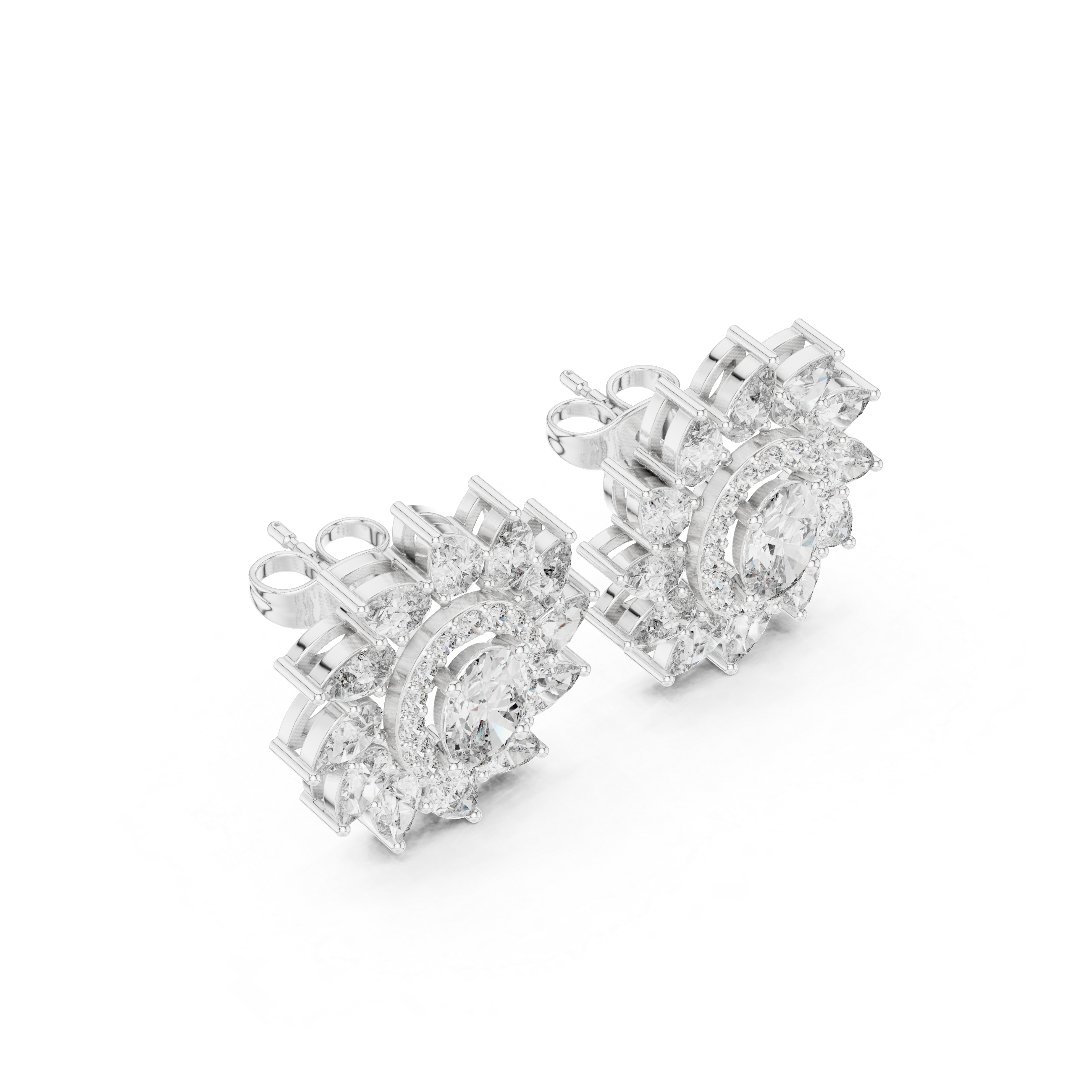 Marquise Tiered Diamond Dangle Earrings in White Gold - VYKA Diamonds