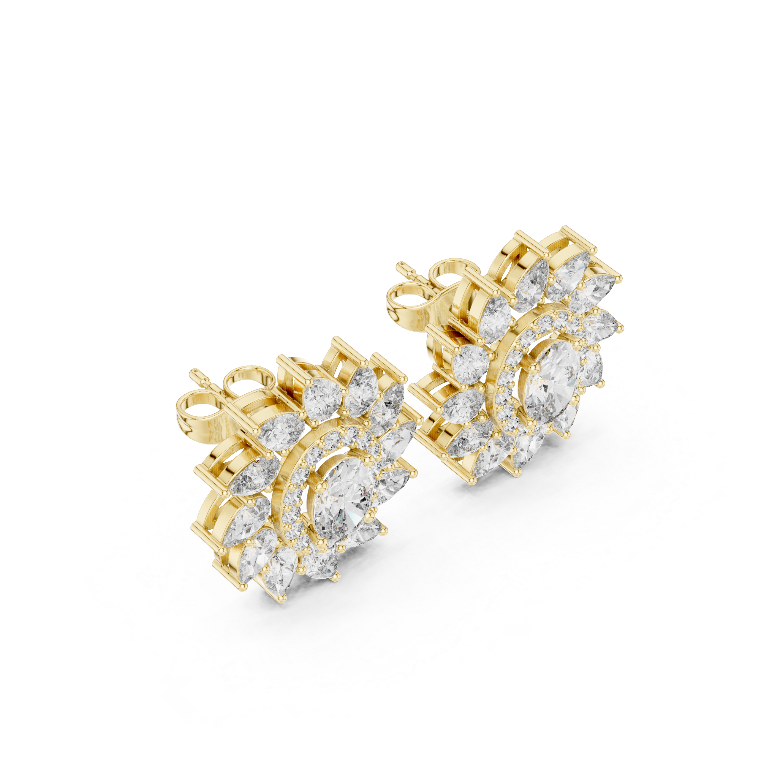 Marquise Tiered Diamond Dangle Earrings in Yellow Gold - VYKA Diamonds