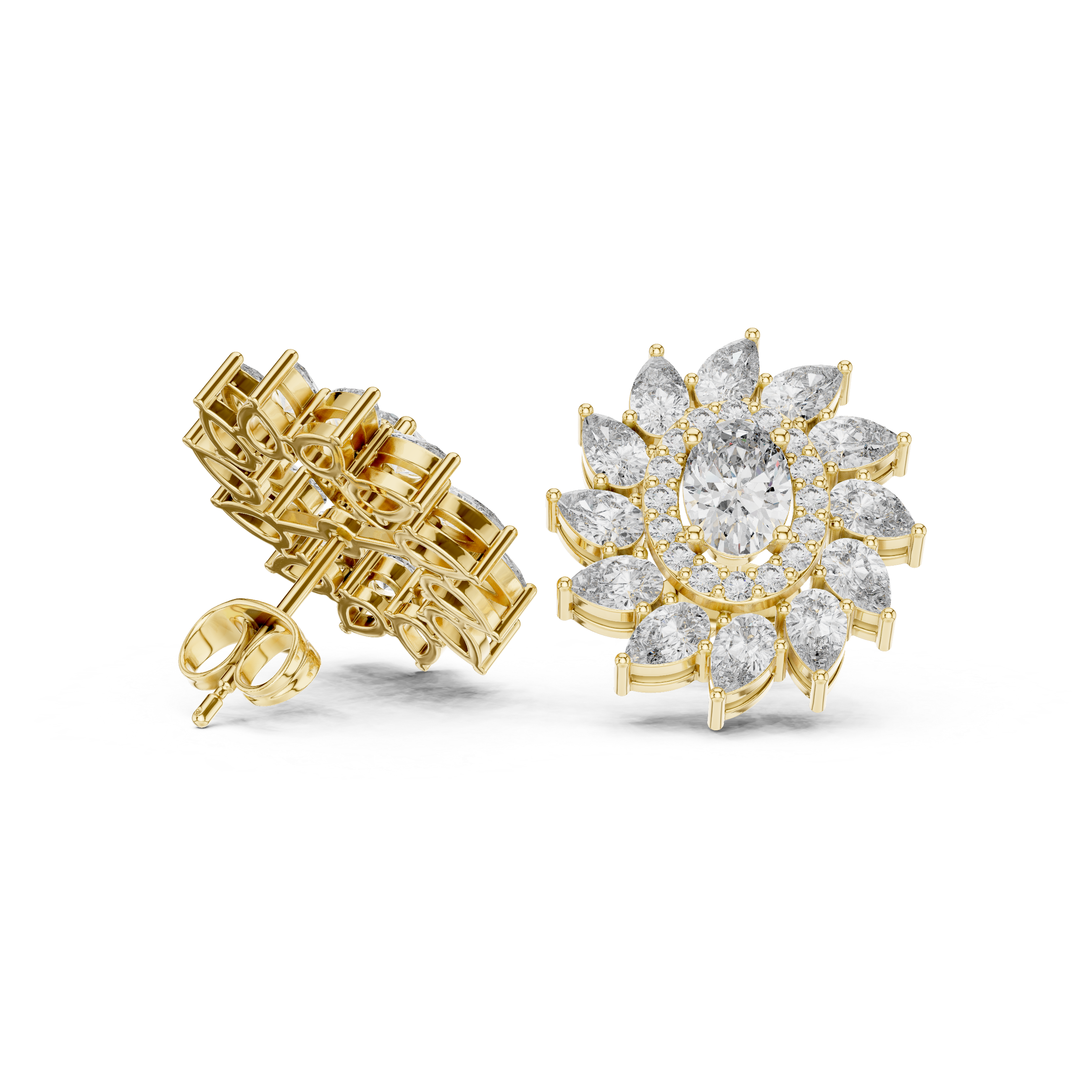 Marquise Tiered Diamond Dangle Earrings in Yellow Gold - VYKA Diamonds