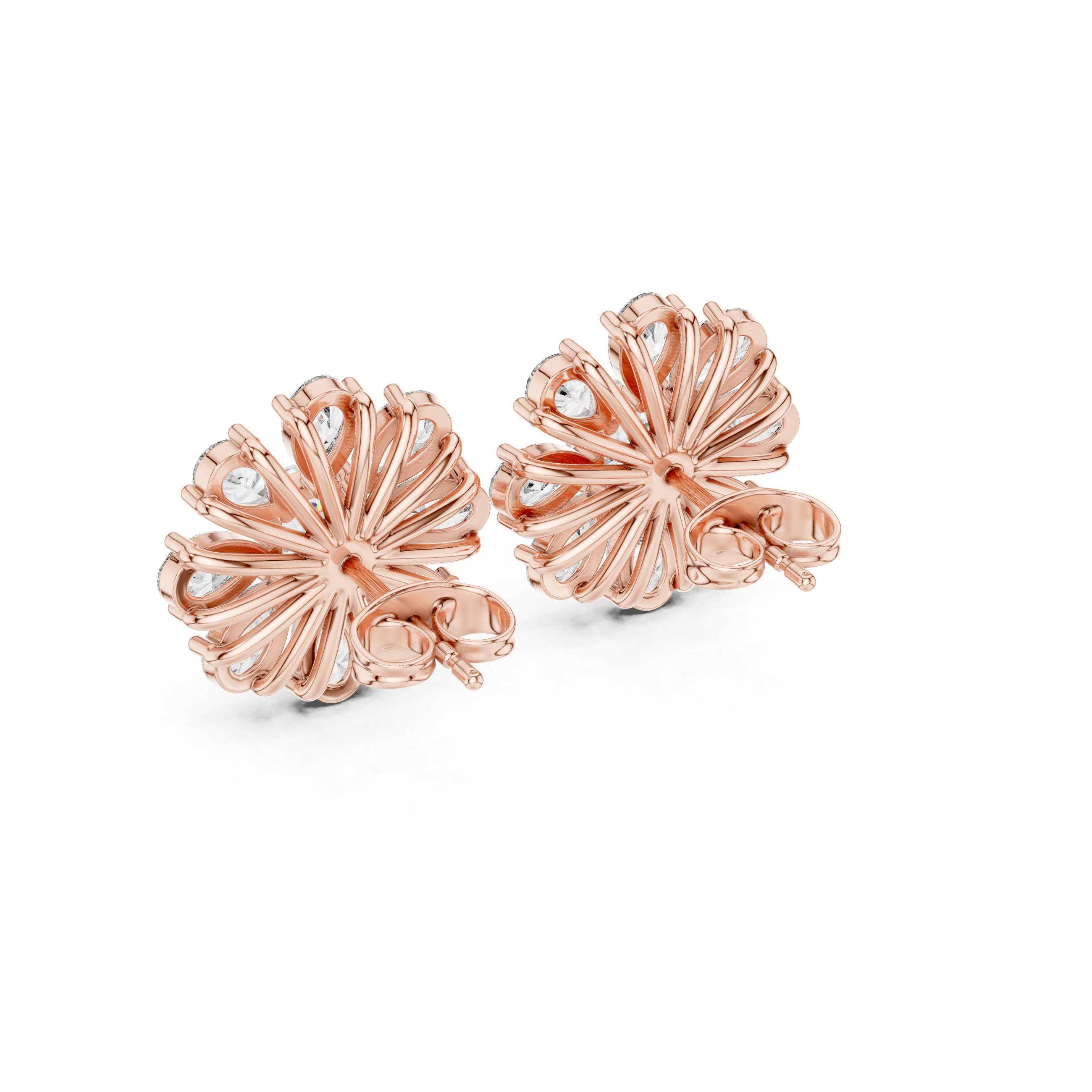 Mixed Shape Cascade Diamond Stud Earrings in Rose Gold - VYKA Diamonds
