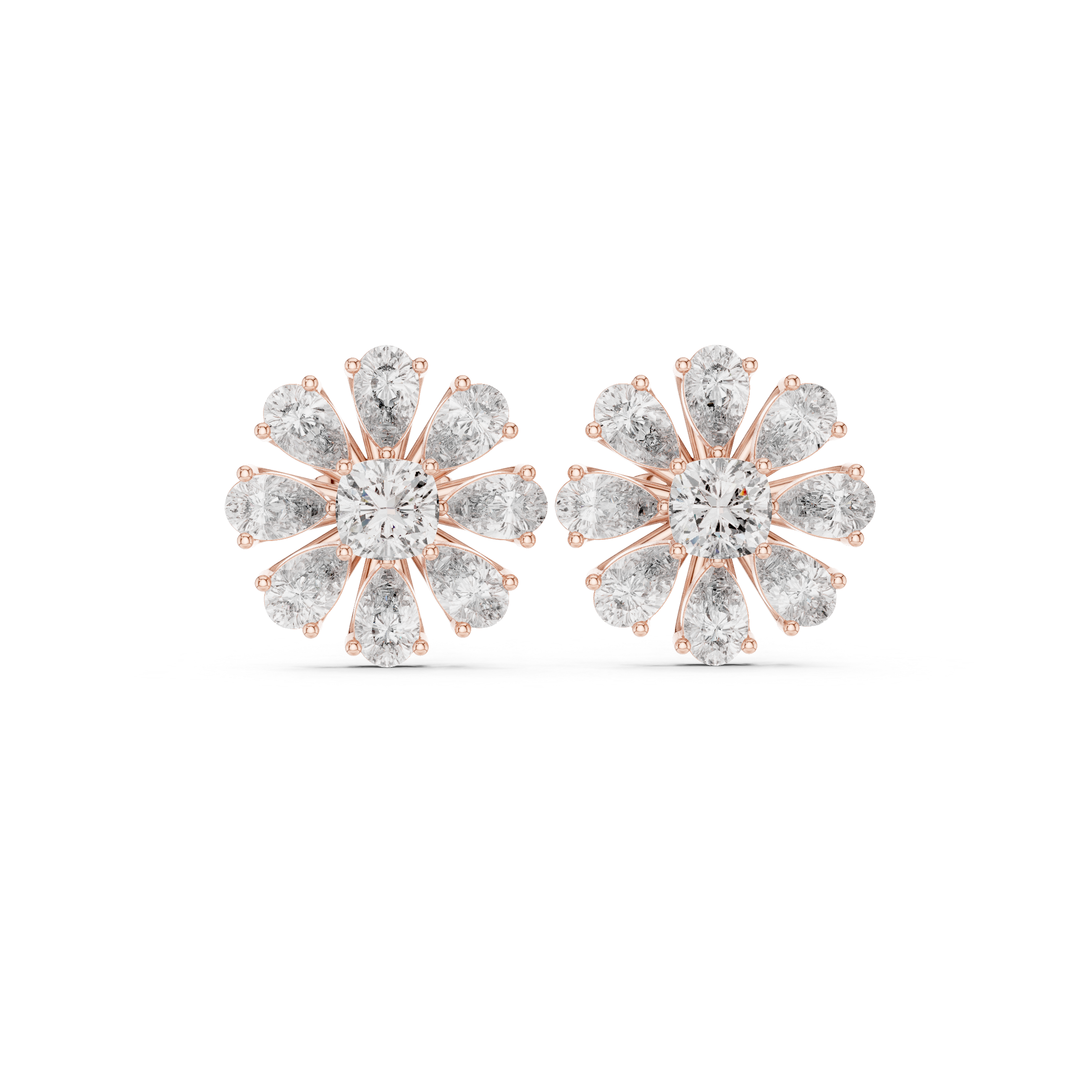 Mixed Shape Cascade Diamond Stud Earrings in Rose Gold - VYKA Diamonds