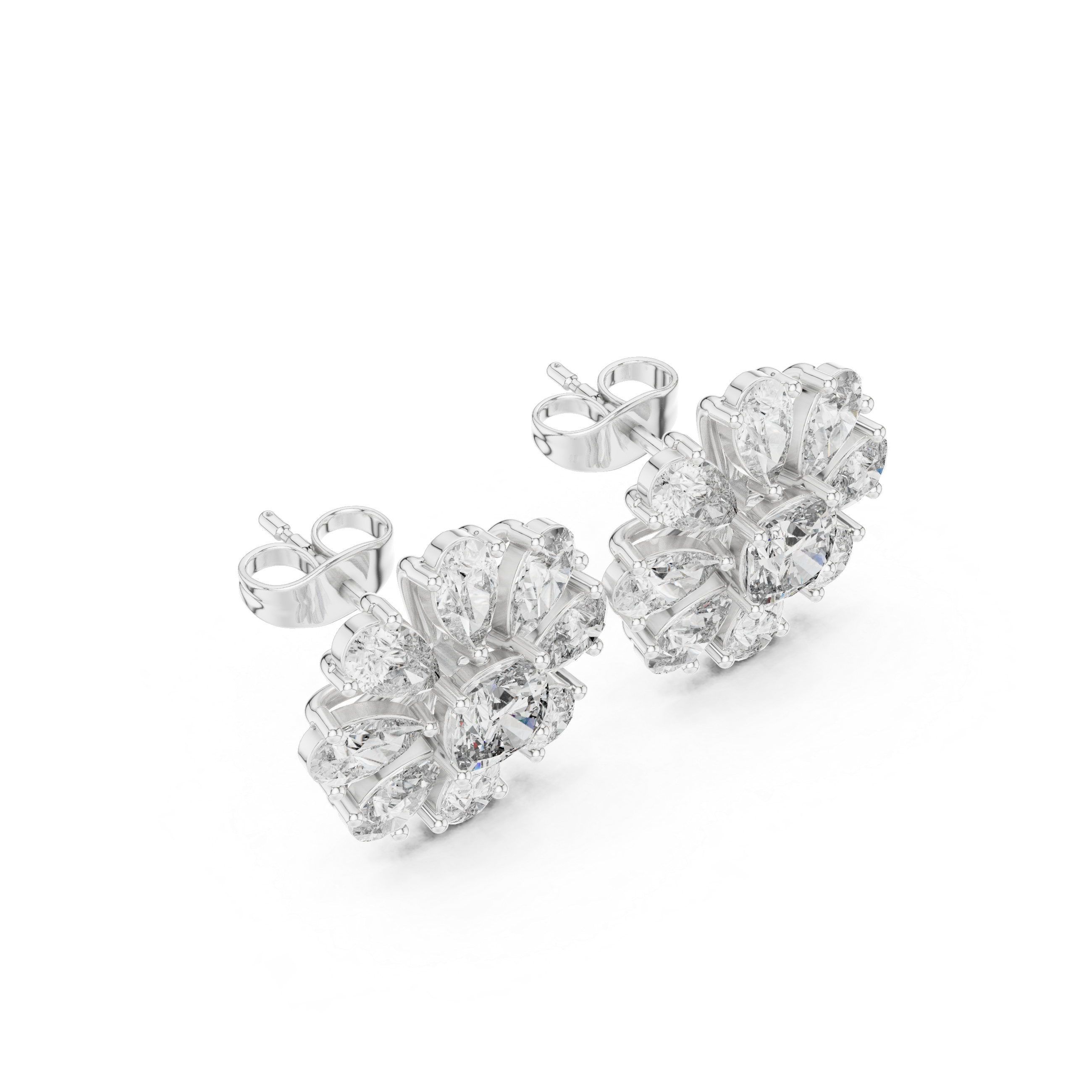 Mixed Shape Cascade Diamond Stud Earrings in White Gold - VYKA Diamonds