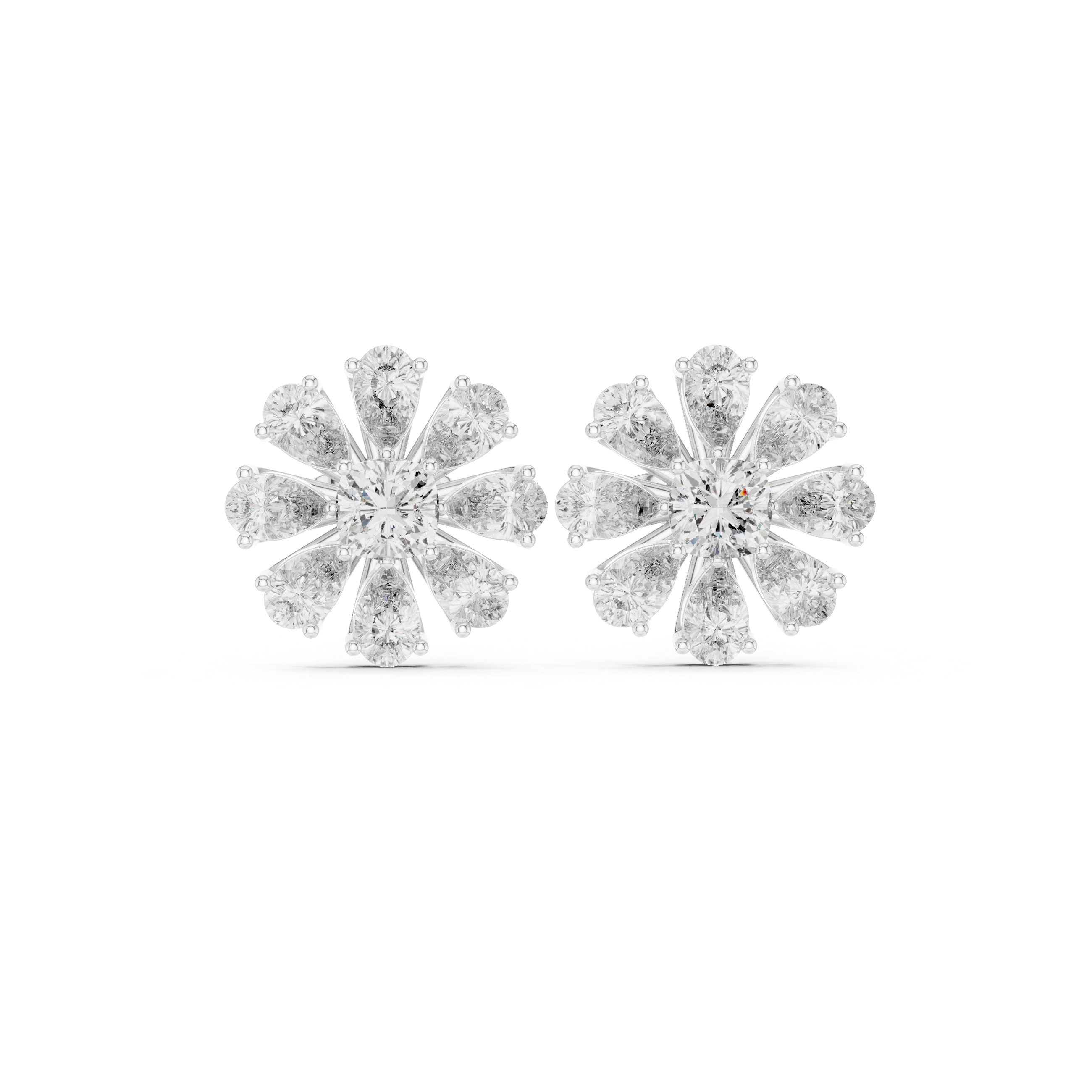 Mixed Shape Cascade Diamond Stud Earrings in White Gold - VYKA Diamonds