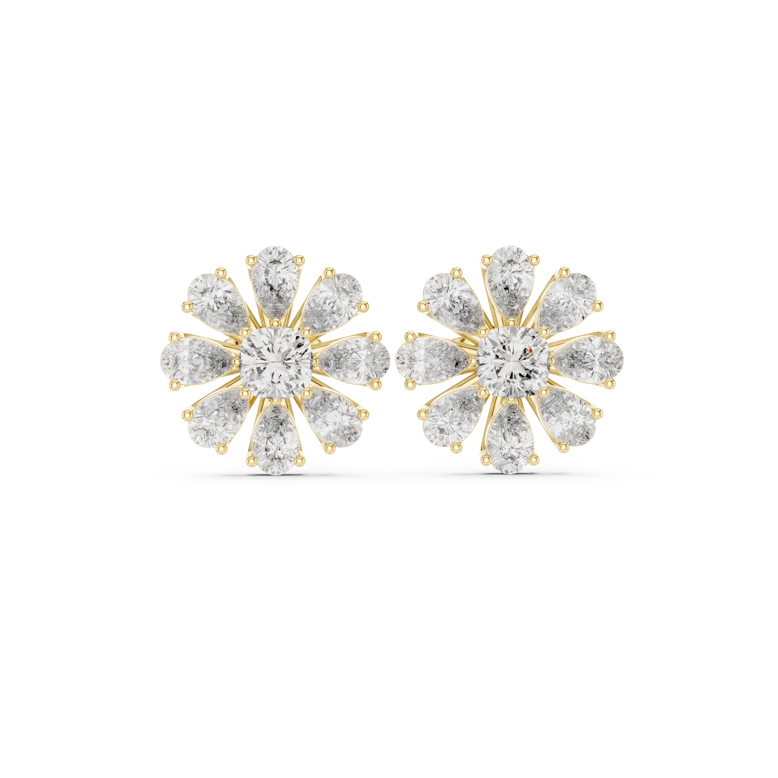 Mixed Shape Cascade Diamond Stud Earrings in Yellow Gold - VYKA Diamonds