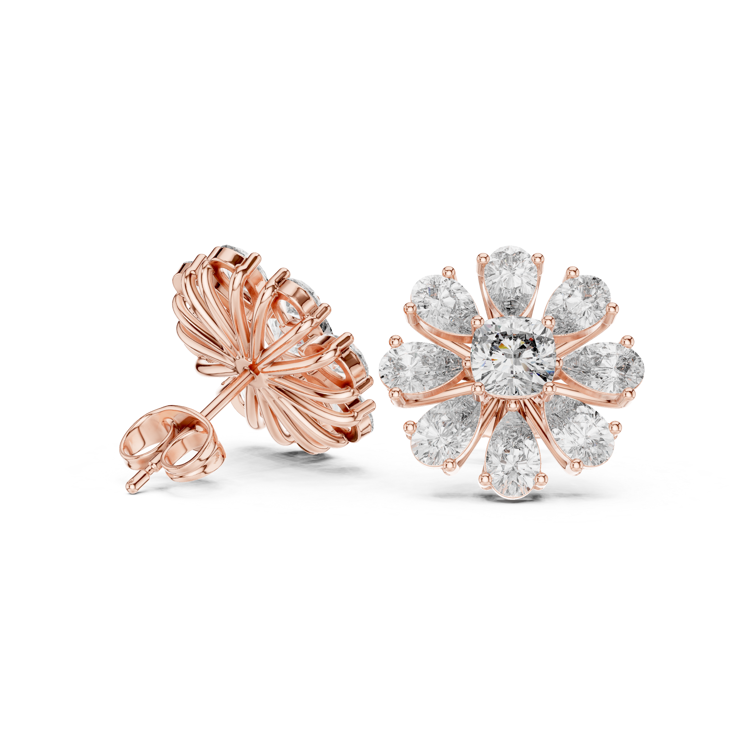 Mixed Shape Cascade Diamond Stud Earrings in Rose Gold - VYKA Diamonds