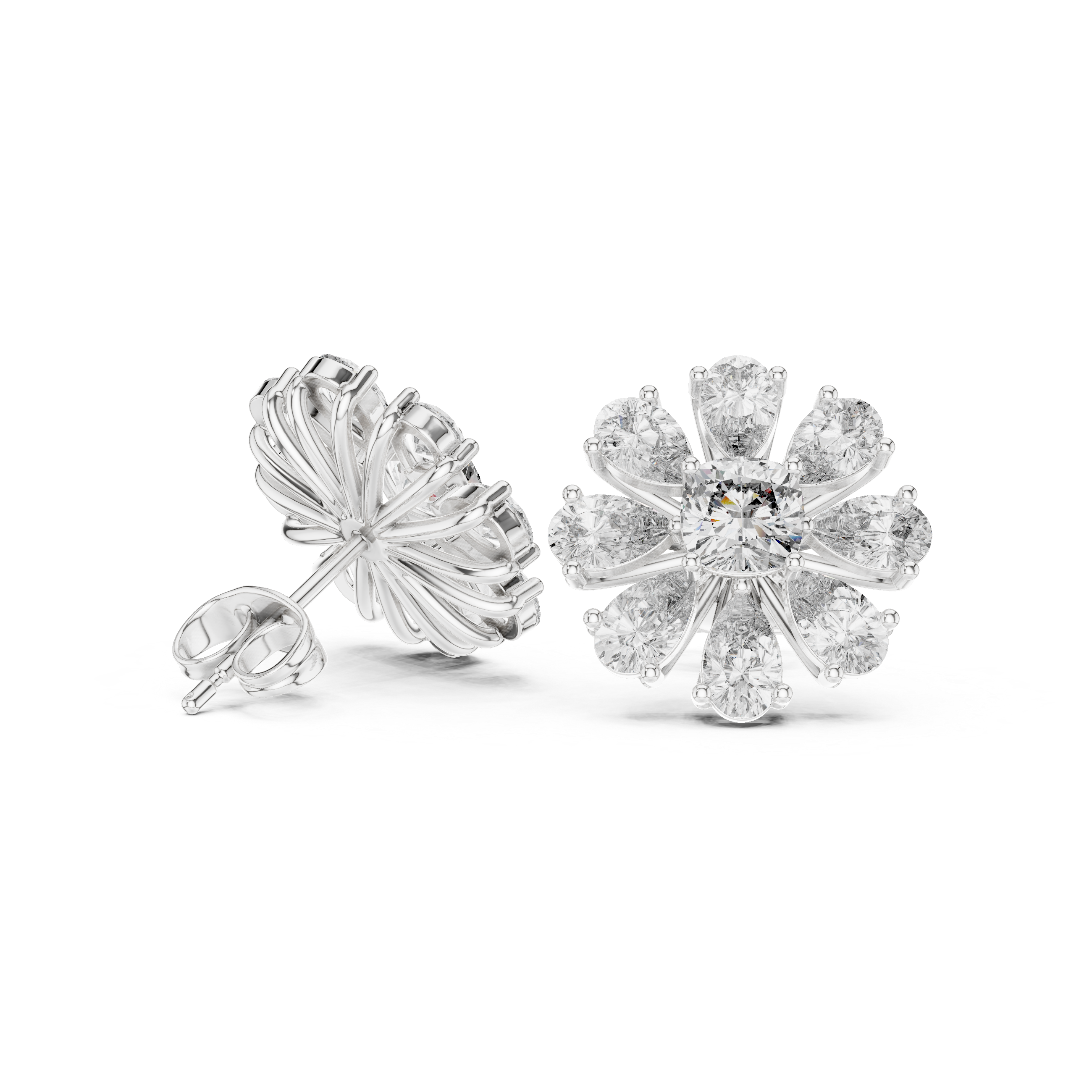 Mixed Shape Cascade Diamond Stud Earrings in White Gold - VYKA Diamonds