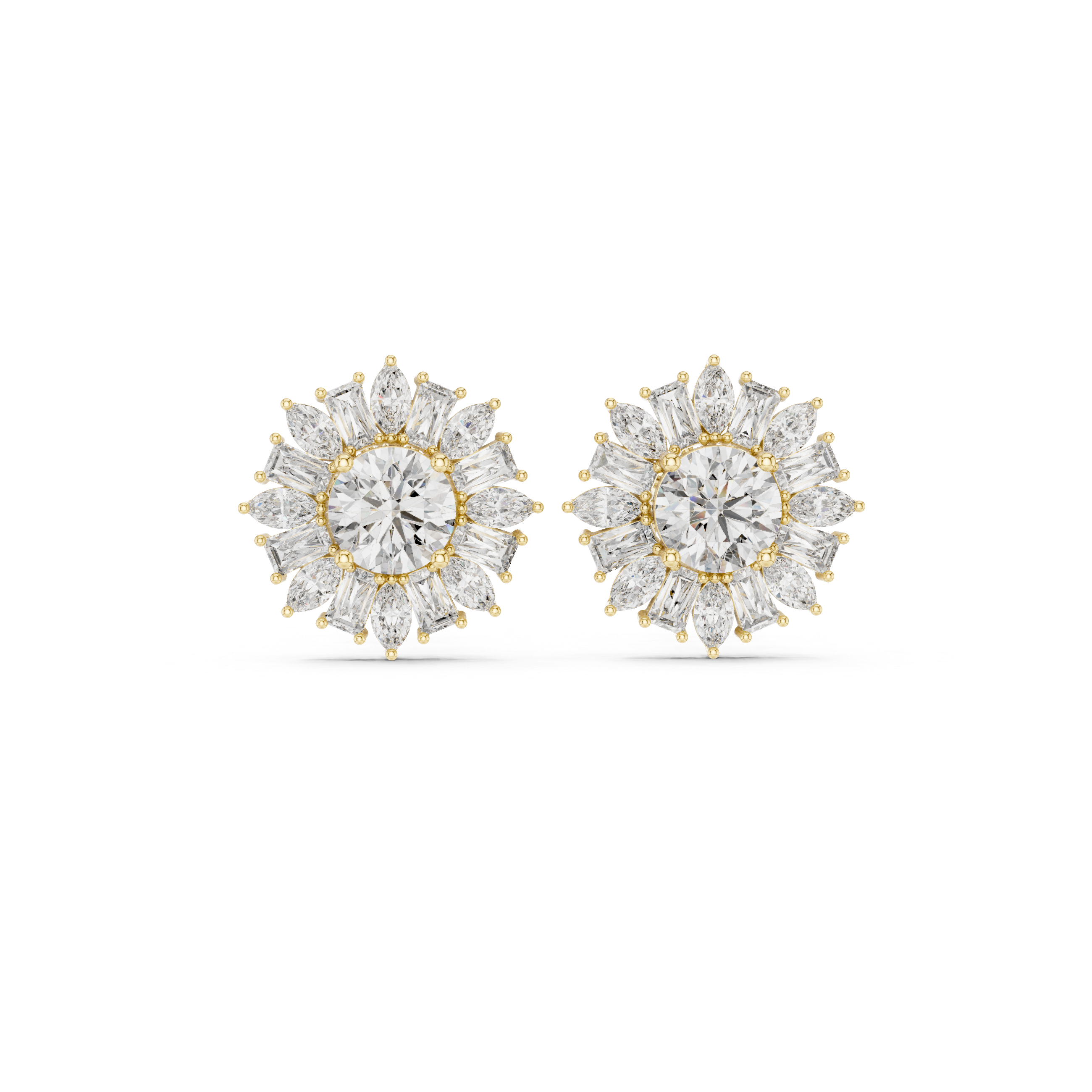 Emerald Cut Linear Diamond Stud Earrings in Yellow Gold - VYKA Diamonds