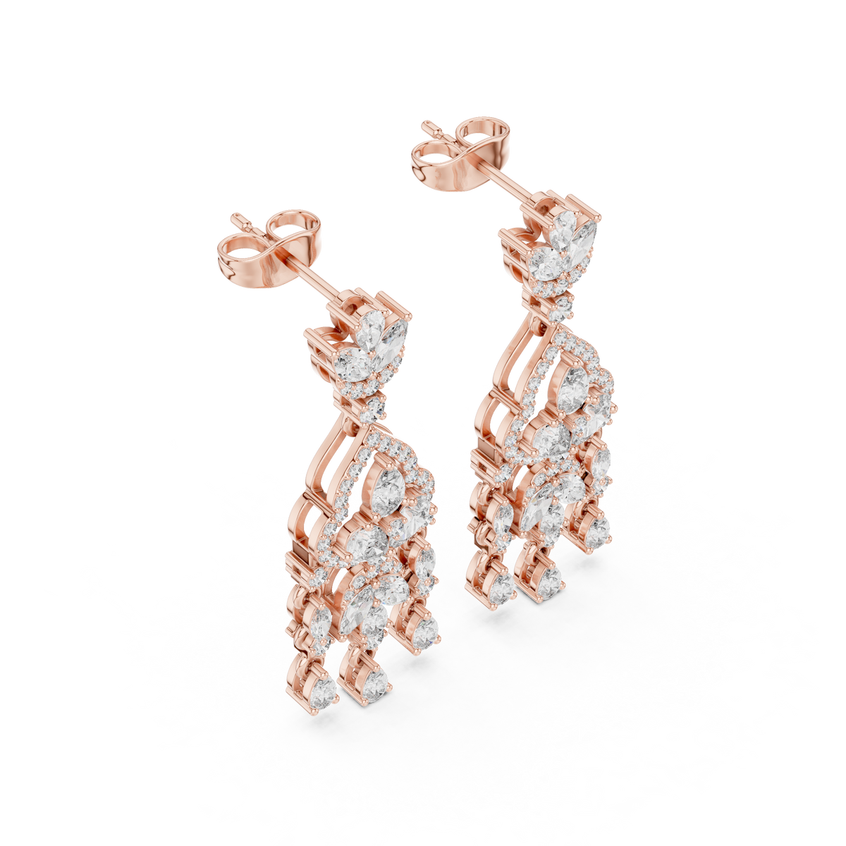 أقراط ثريا متدلّية بألماس ماركيز وكمثرى in Rose Gold - VYKA Diamonds