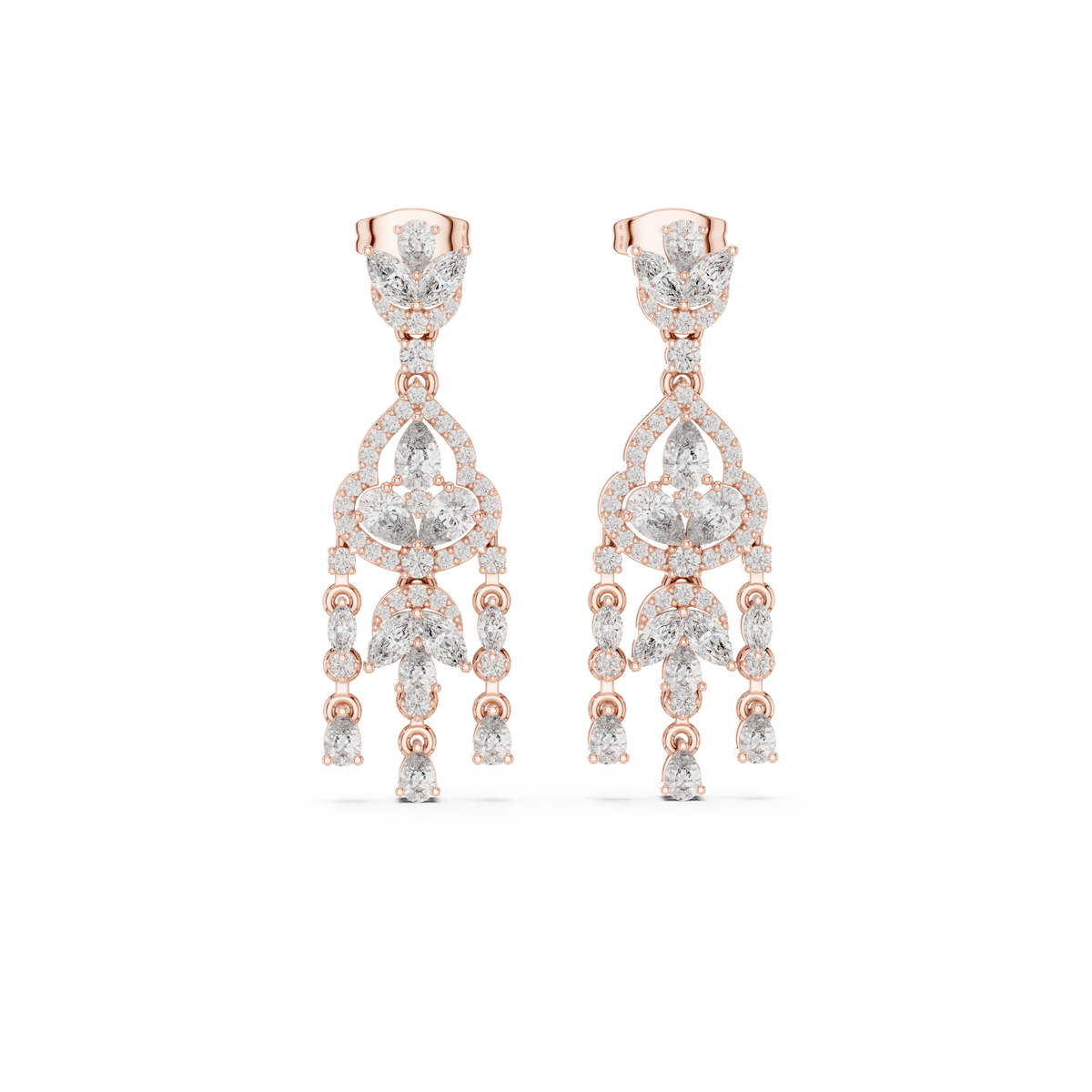 أقراط ثريا متدلّية بألماس ماركيز وكمثرى in Rose Gold - VYKA Diamonds