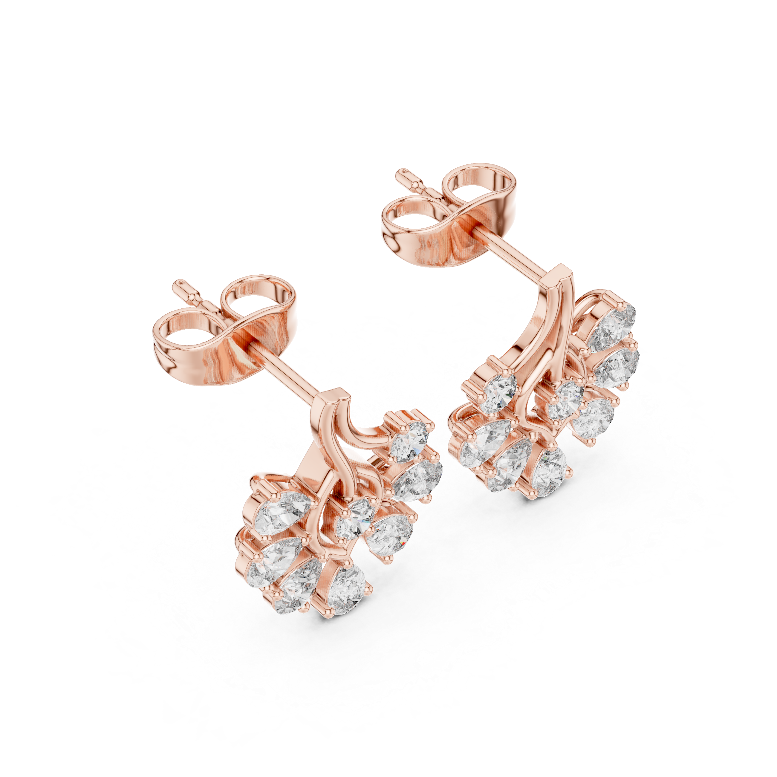 Cushion Cascade Diamond Stud Earrings in Rose Gold - VYKA Diamonds