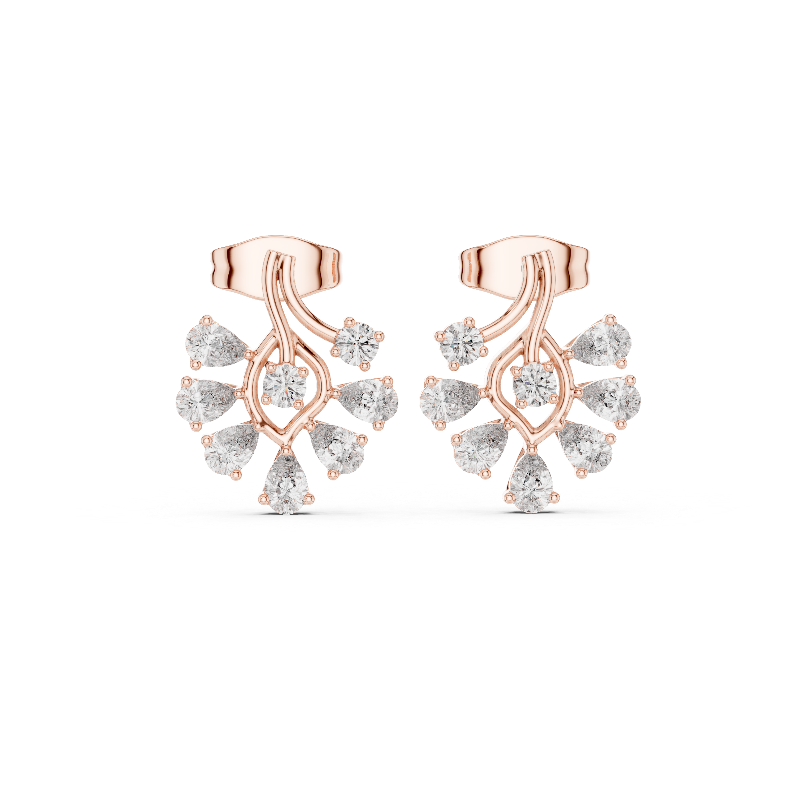 Cushion Cascade Diamond Stud Earrings in Rose Gold - VYKA Diamonds