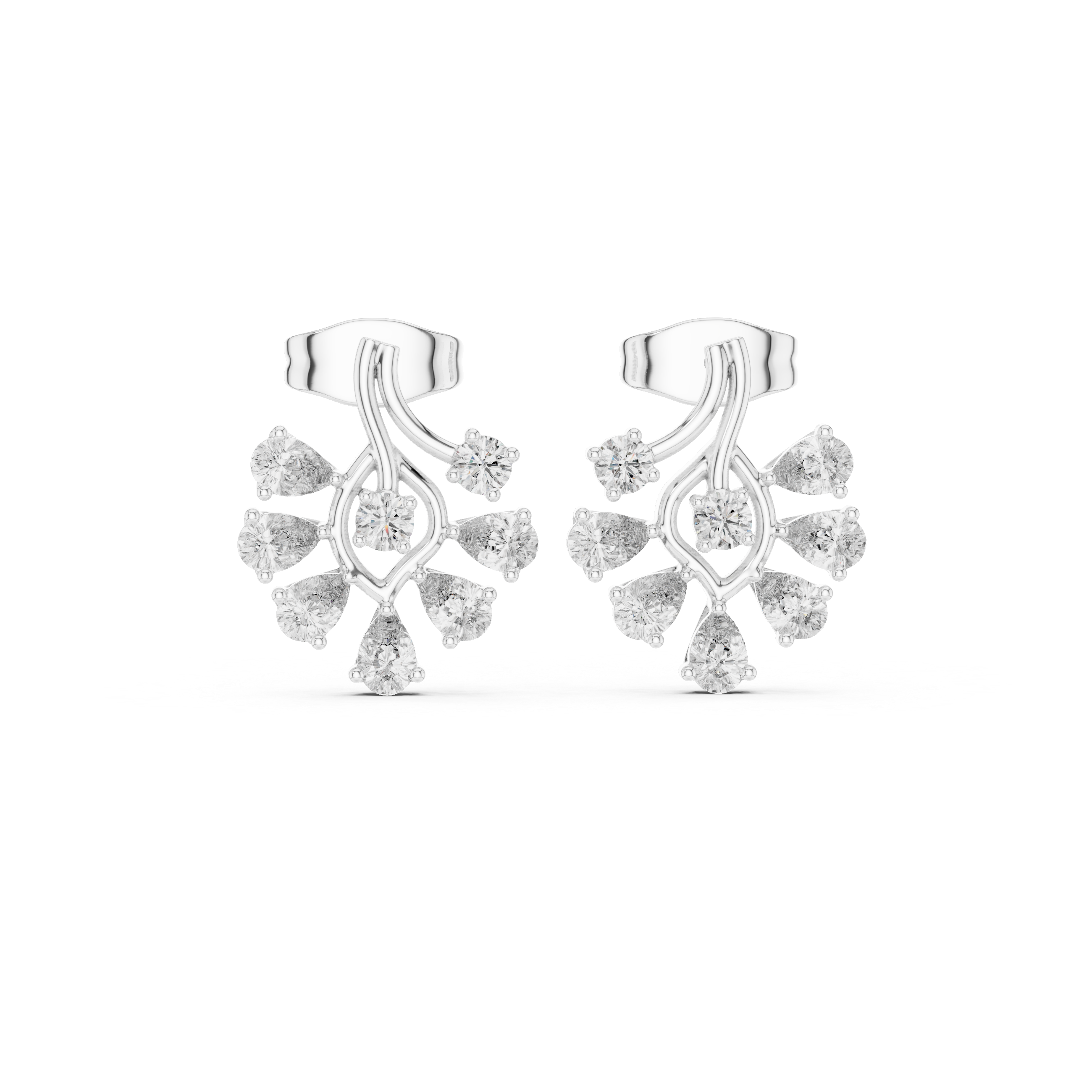 Cushion Cascade Diamond Stud Earrings in White Gold - VYKA Diamonds