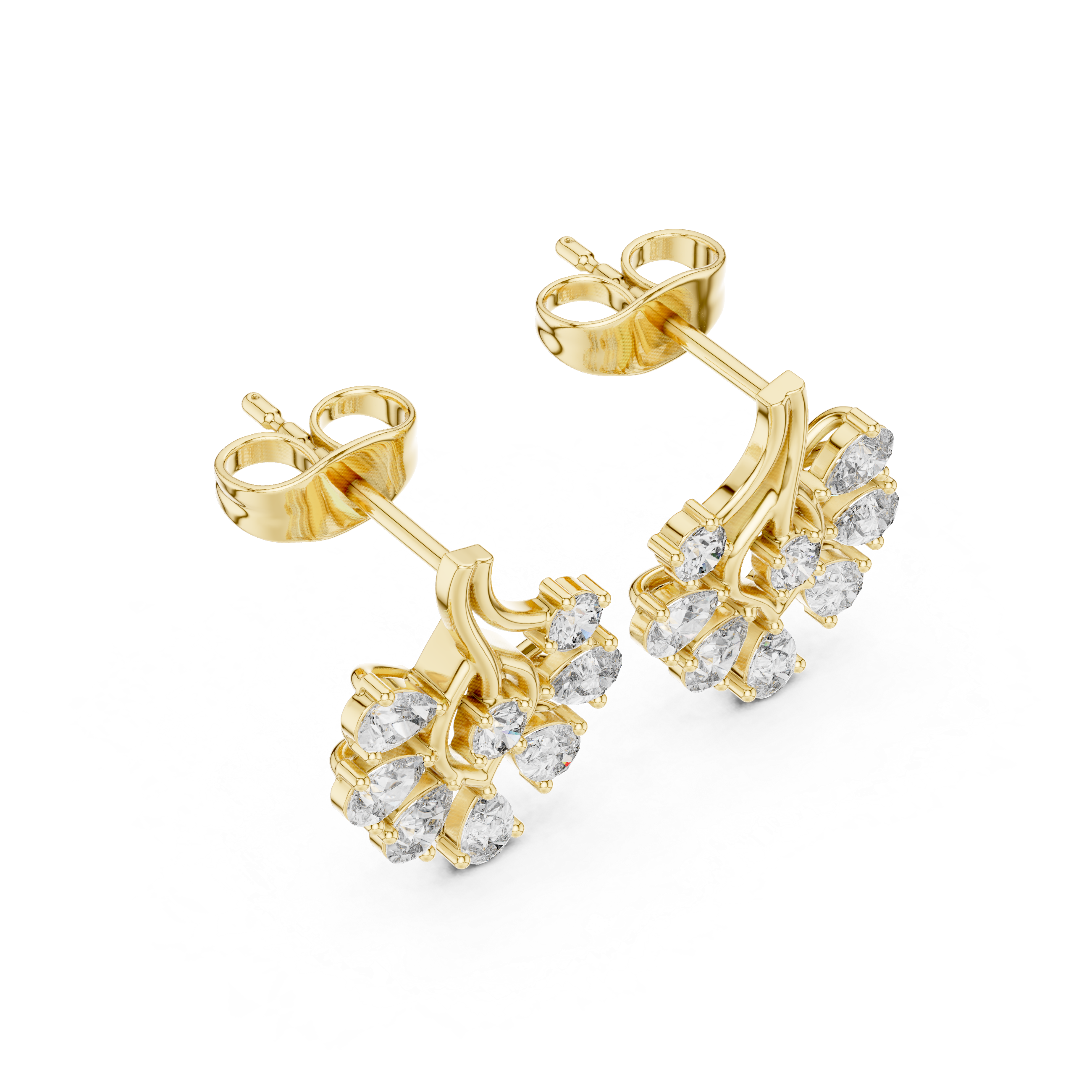 Cushion Cascade Diamond Stud Earrings in Yellow Gold - VYKA Diamonds