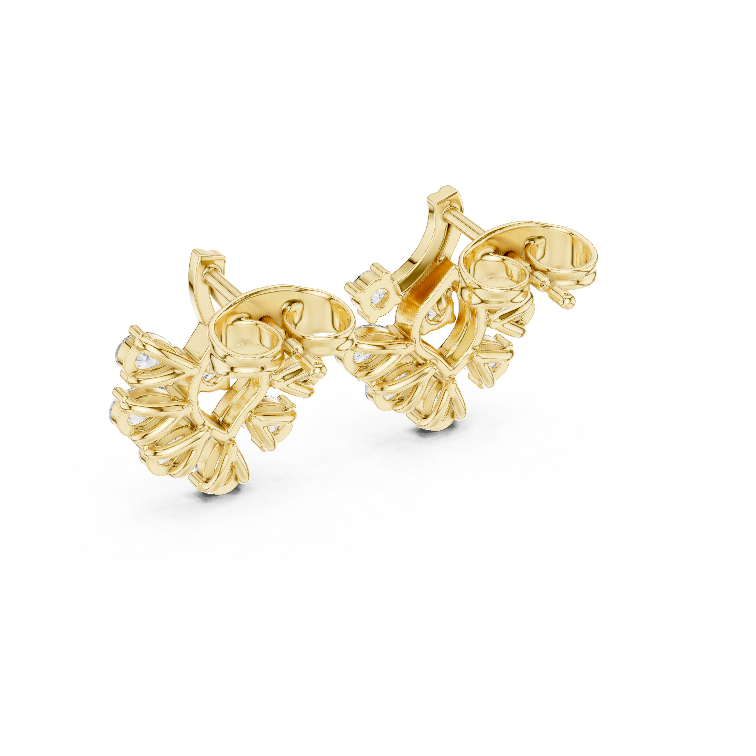 Cushion Cascade Diamond Stud Earrings in Yellow Gold - VYKA Diamonds