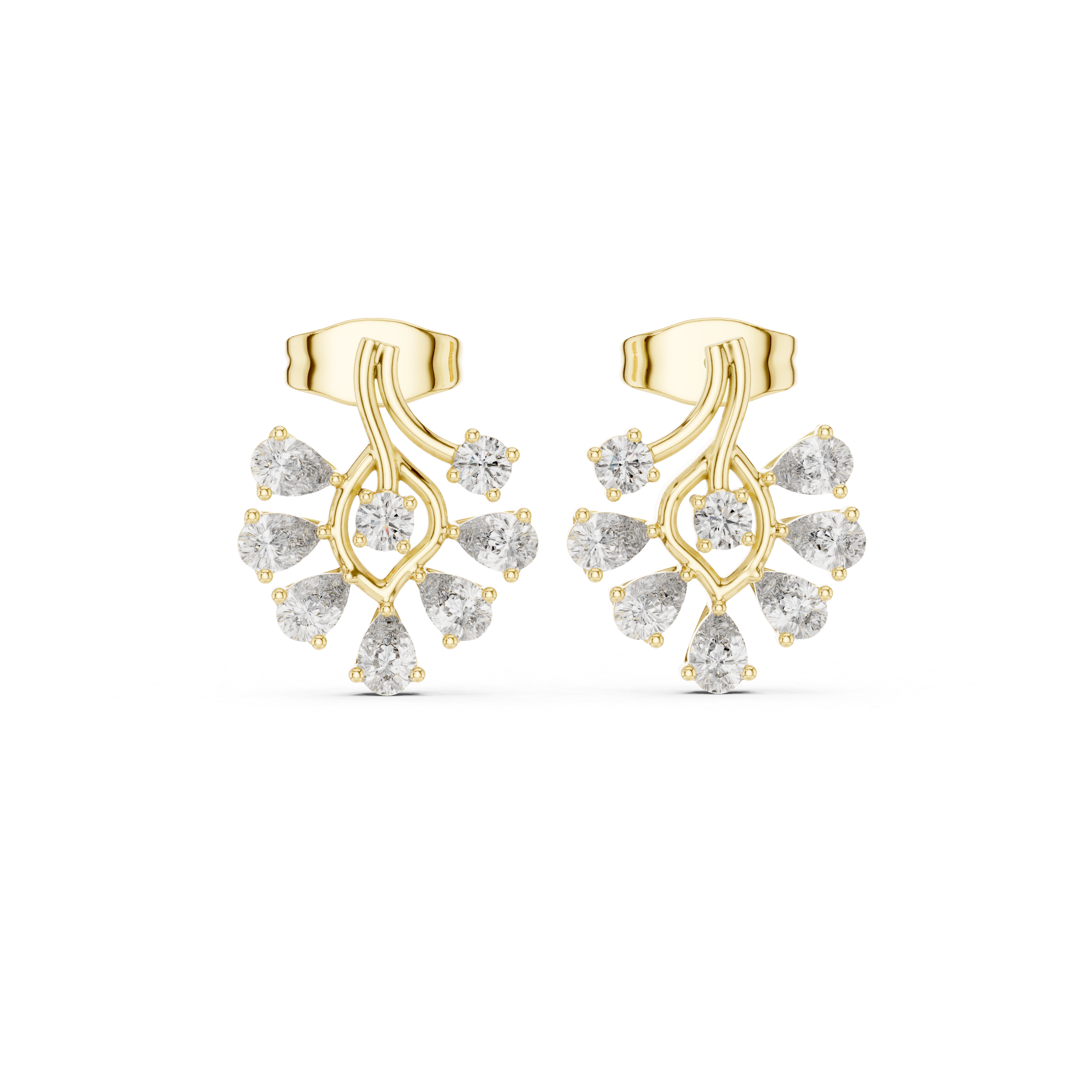 Cushion Cascade Diamond Stud Earrings in Yellow Gold - VYKA Diamonds