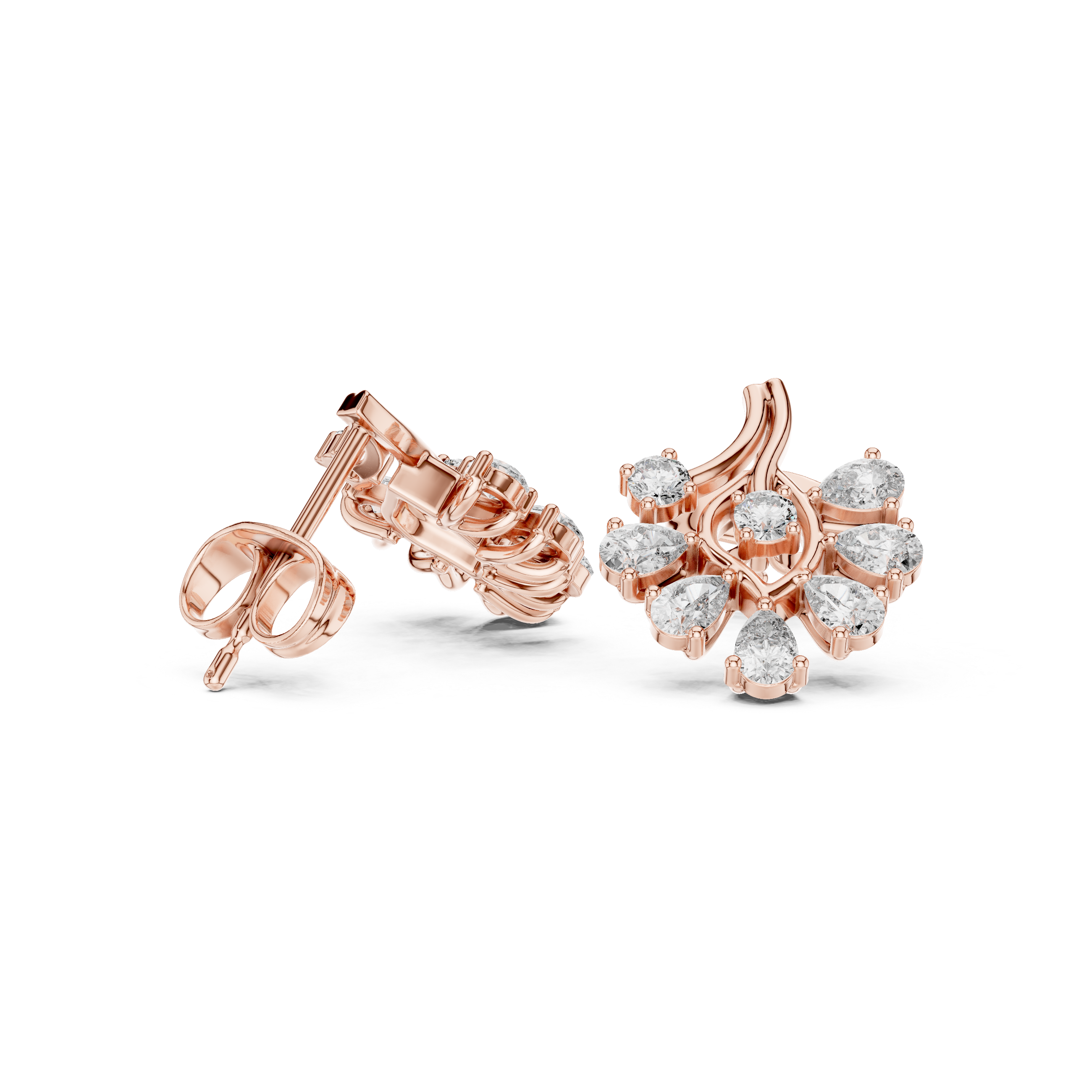 Cushion Cascade Diamond Stud Earrings in Rose Gold - VYKA Diamonds