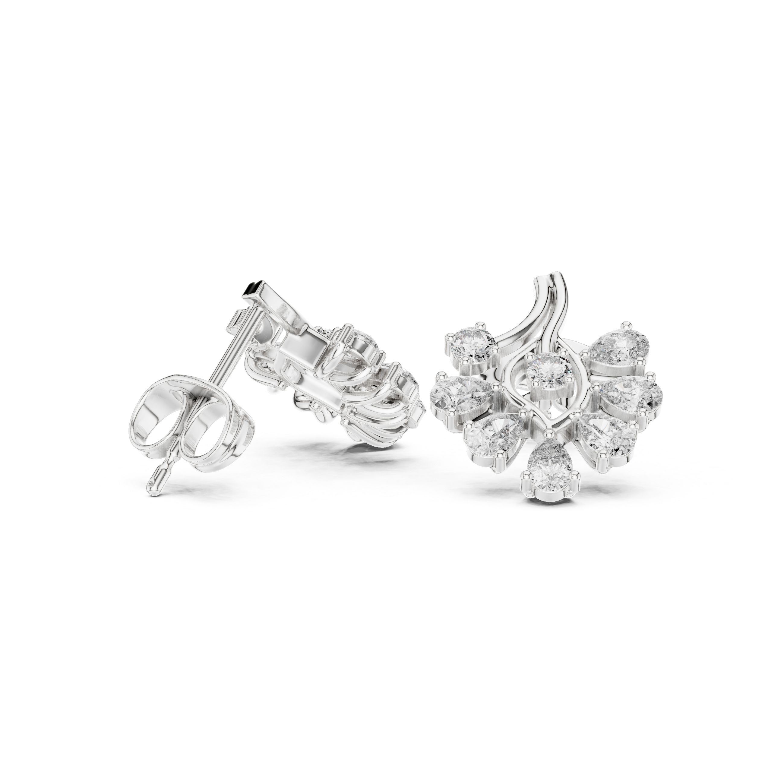 Cushion Cascade Diamond Stud Earrings in White Gold - VYKA Diamonds