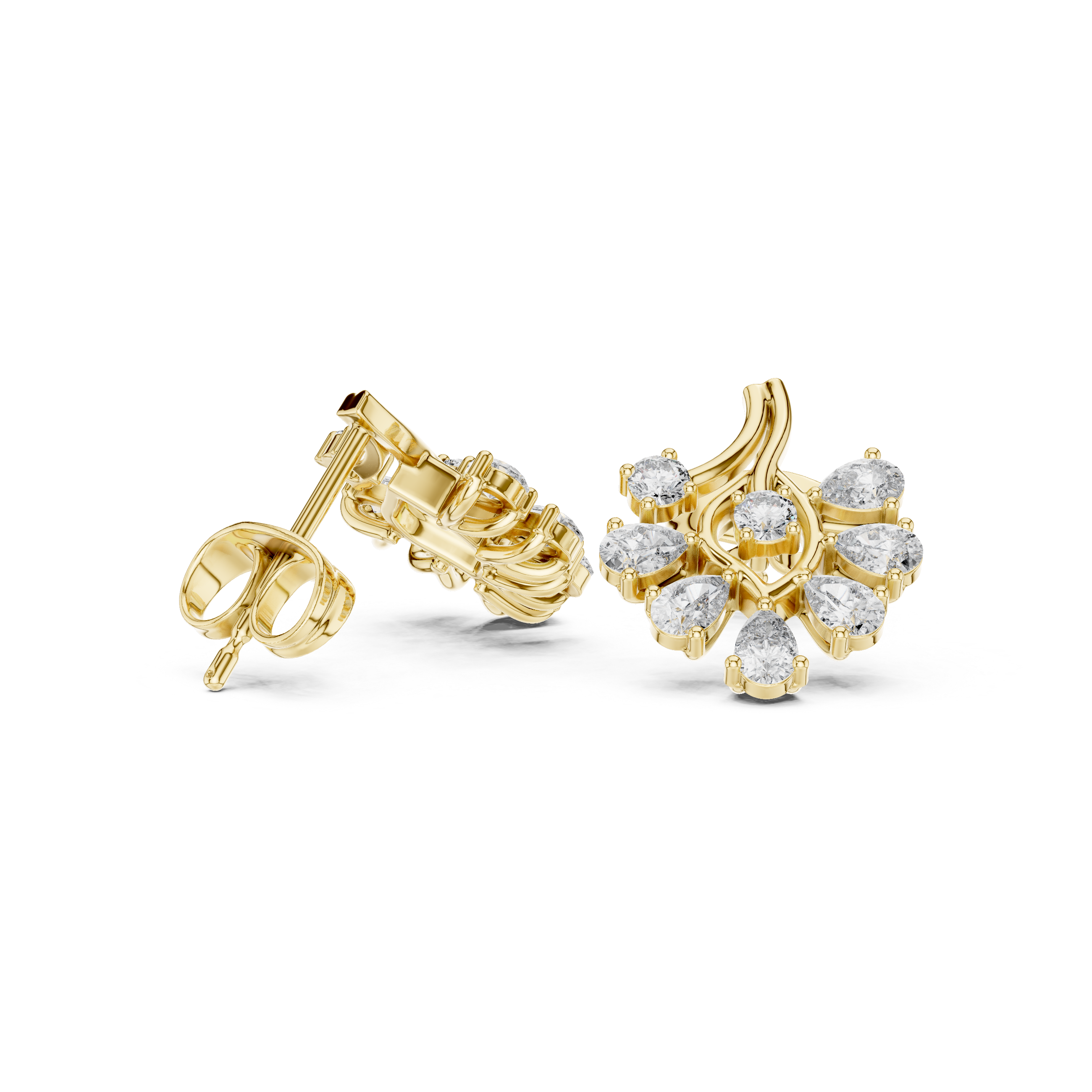 Cushion Cascade Diamond Stud Earrings in Yellow Gold - VYKA Diamonds