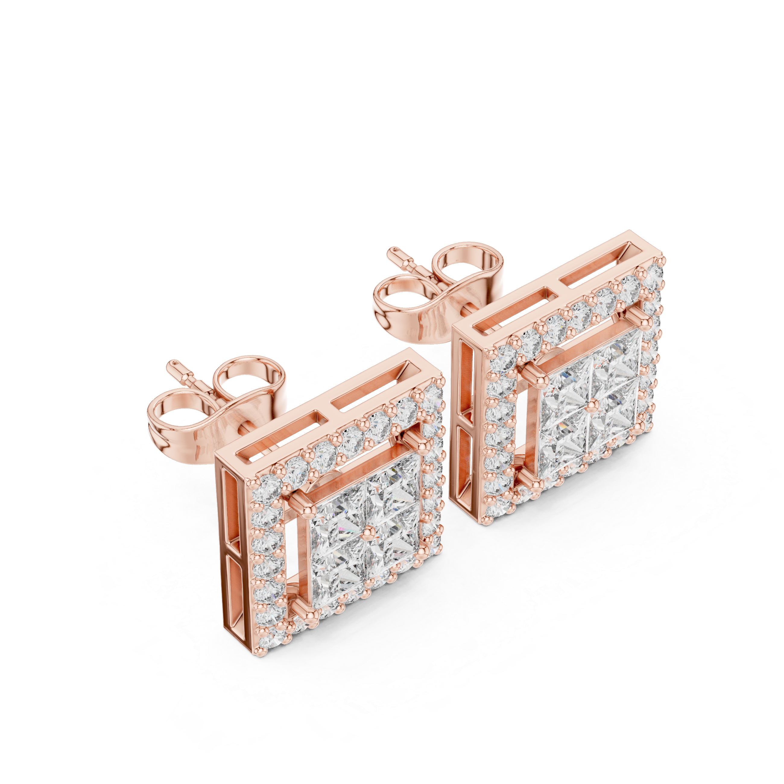 Trillion Cascade Diamond Stud Earrings in Rose Gold - VYKA Diamonds