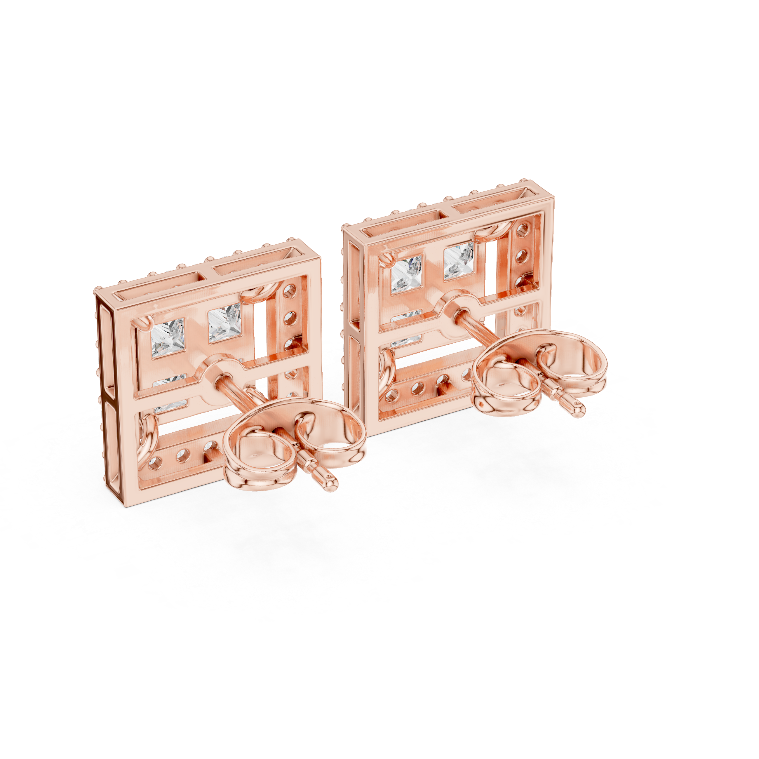 Trillion Cascade Diamond Stud Earrings in Rose Gold - VYKA Diamonds