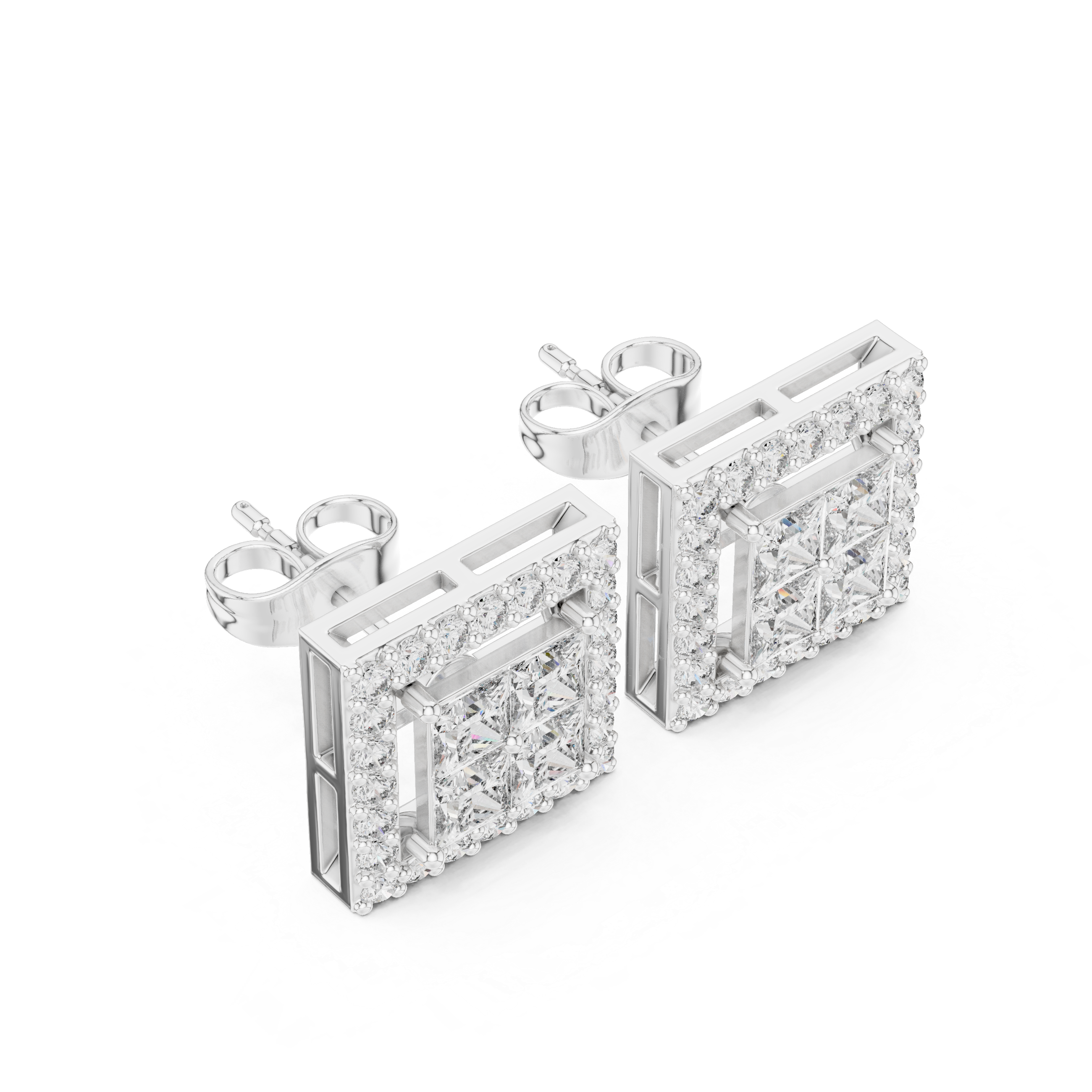 Trillion Cascade Diamond Stud Earrings in White Gold - VYKA Diamonds