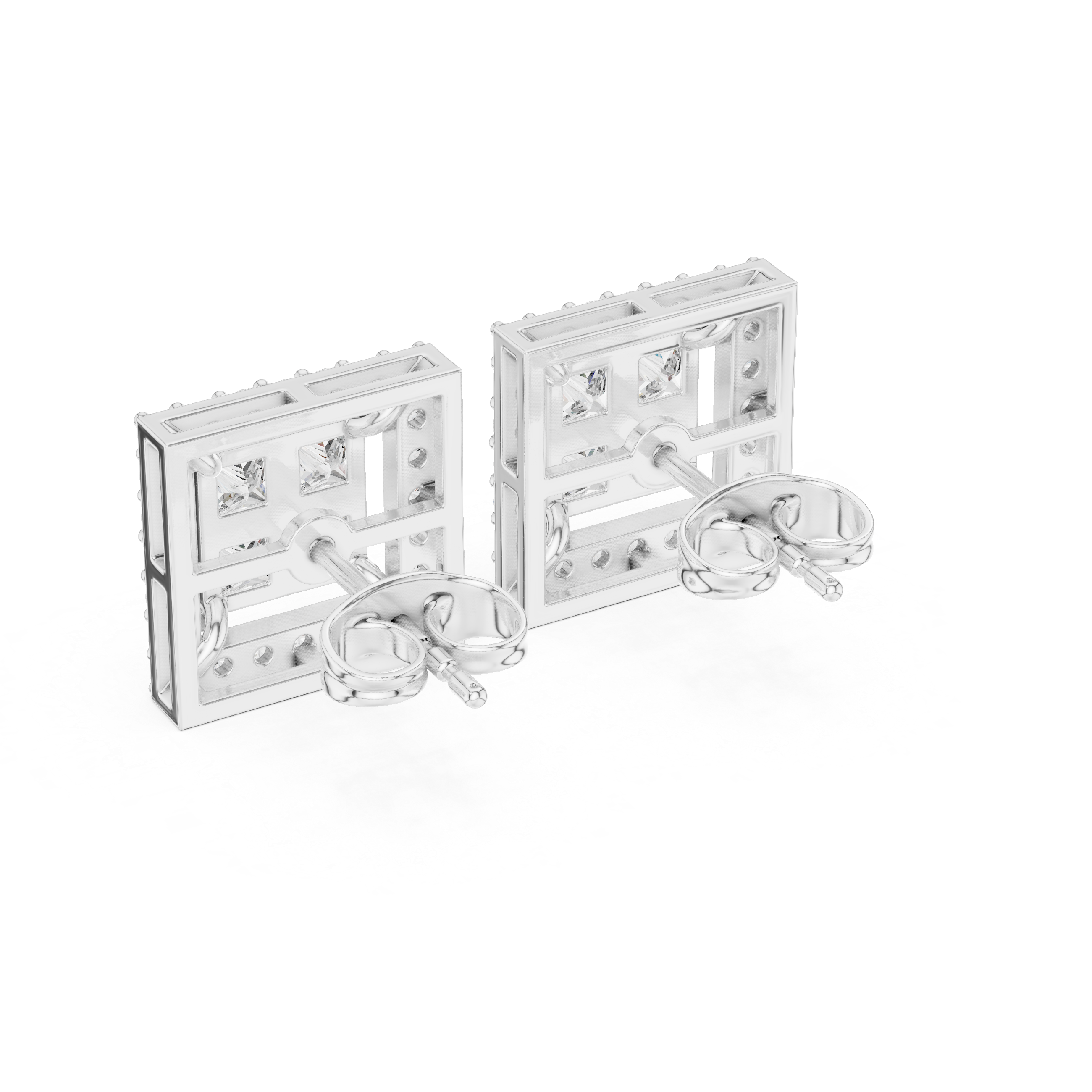 Trillion Cascade Diamond Stud Earrings in White Gold - VYKA Diamonds