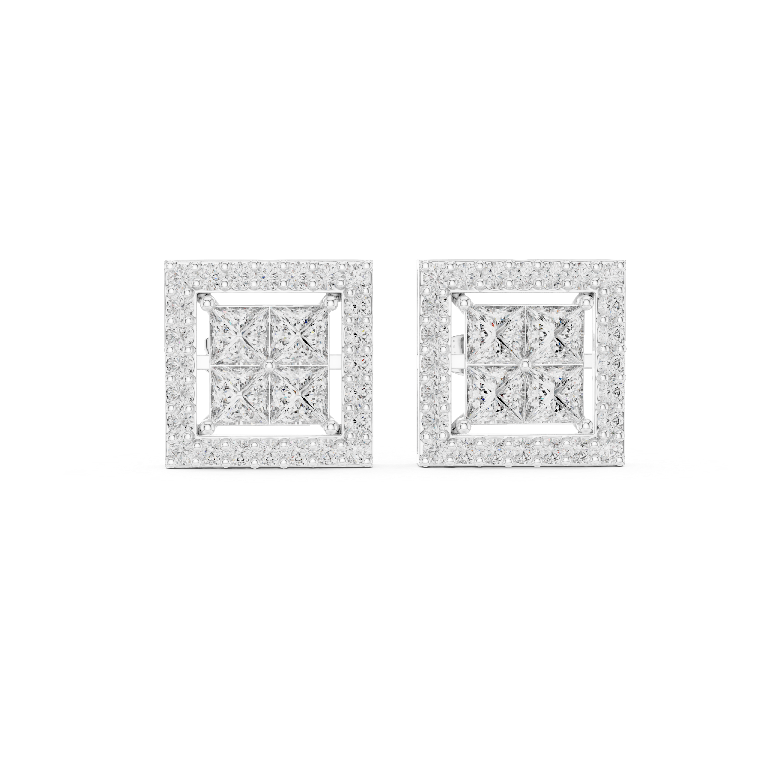 Trillion Cascade Diamond Stud Earrings in White Gold - VYKA Diamonds