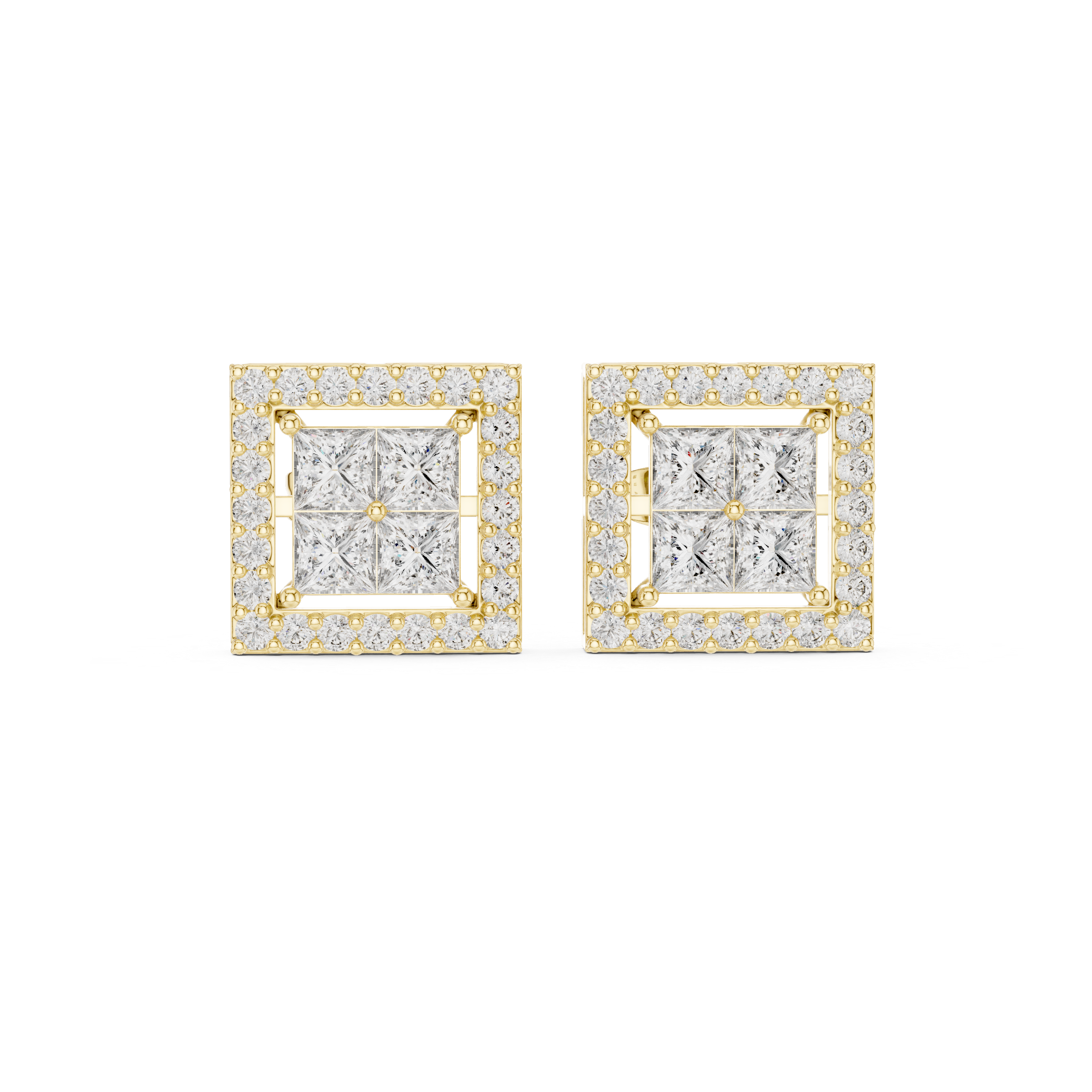 Trillion Cascade Diamond Stud Earrings in Yellow Gold - VYKA Diamonds