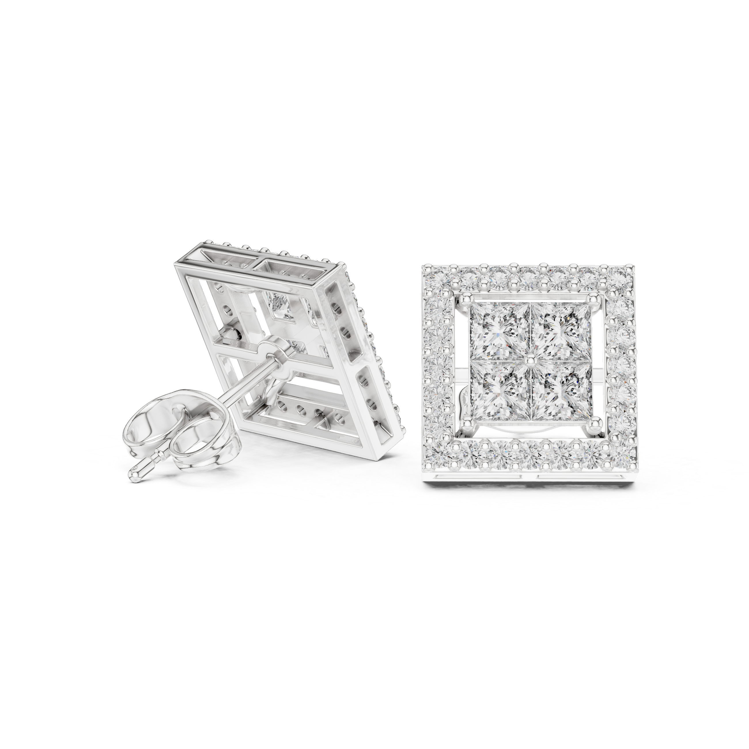 Trillion Cascade Diamond Stud Earrings in White Gold - VYKA Diamonds