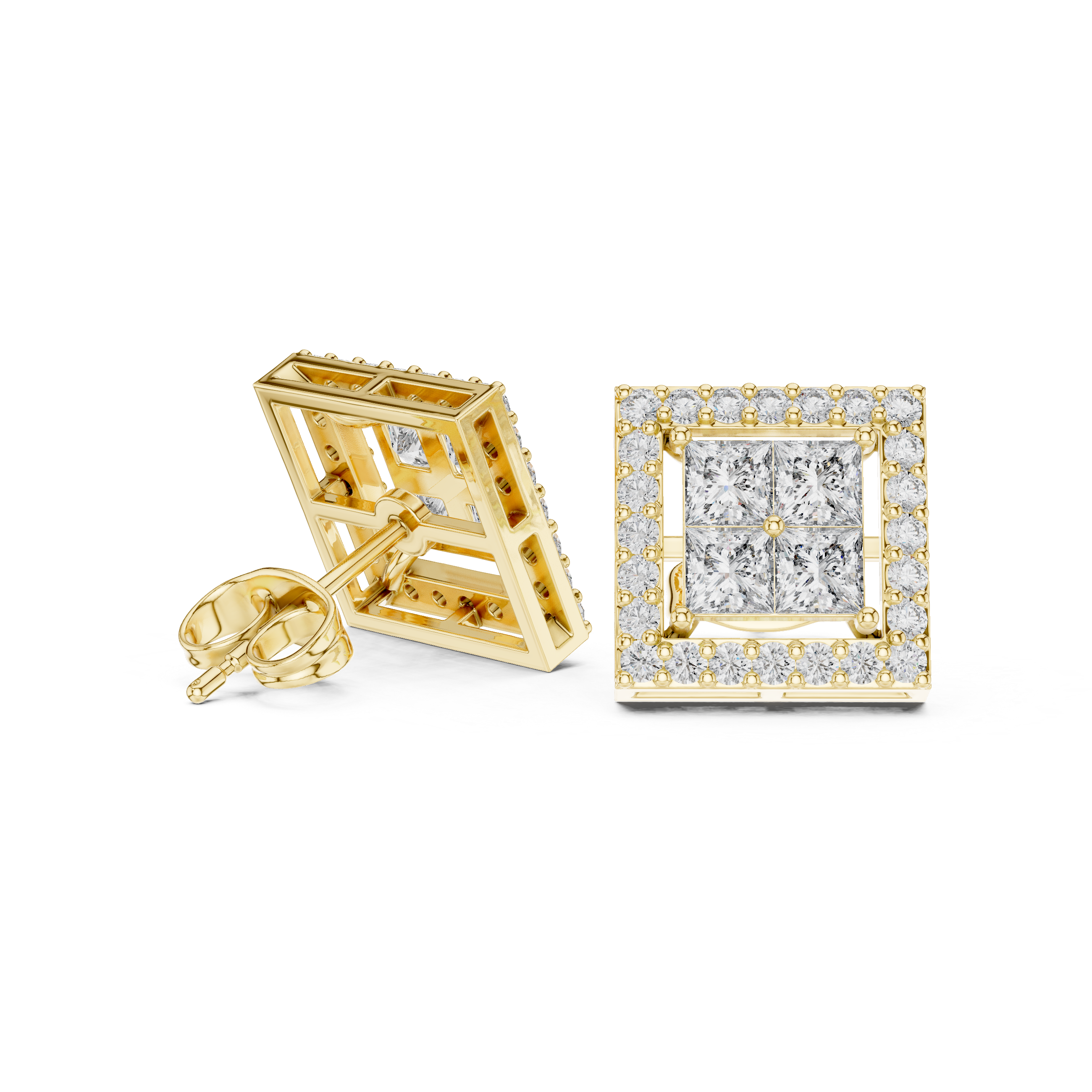 Trillion Cascade Diamond Stud Earrings in Yellow Gold - VYKA Diamonds