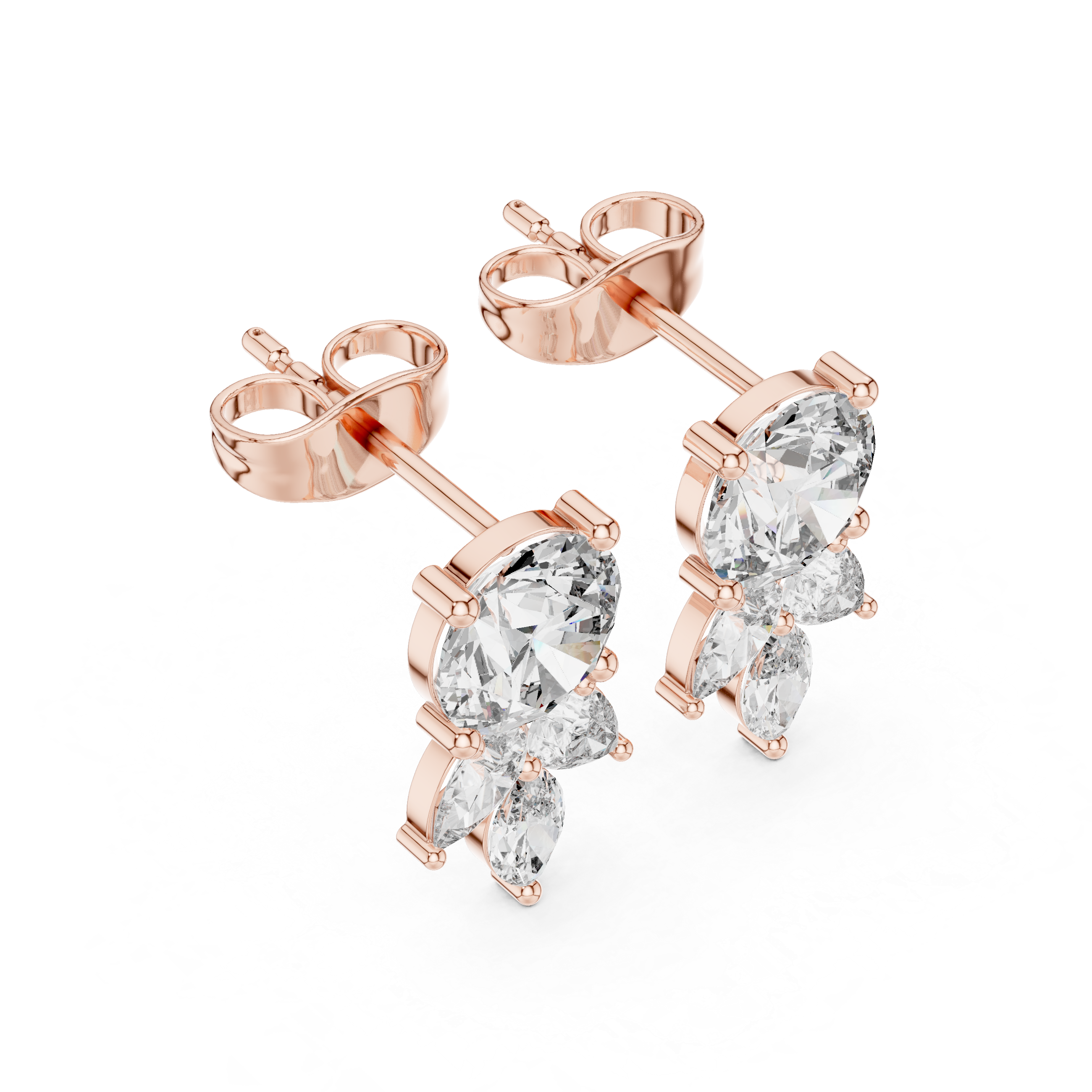 Heart Cascade Diamond Drop Earrings in Rose Gold - VYKA Diamonds