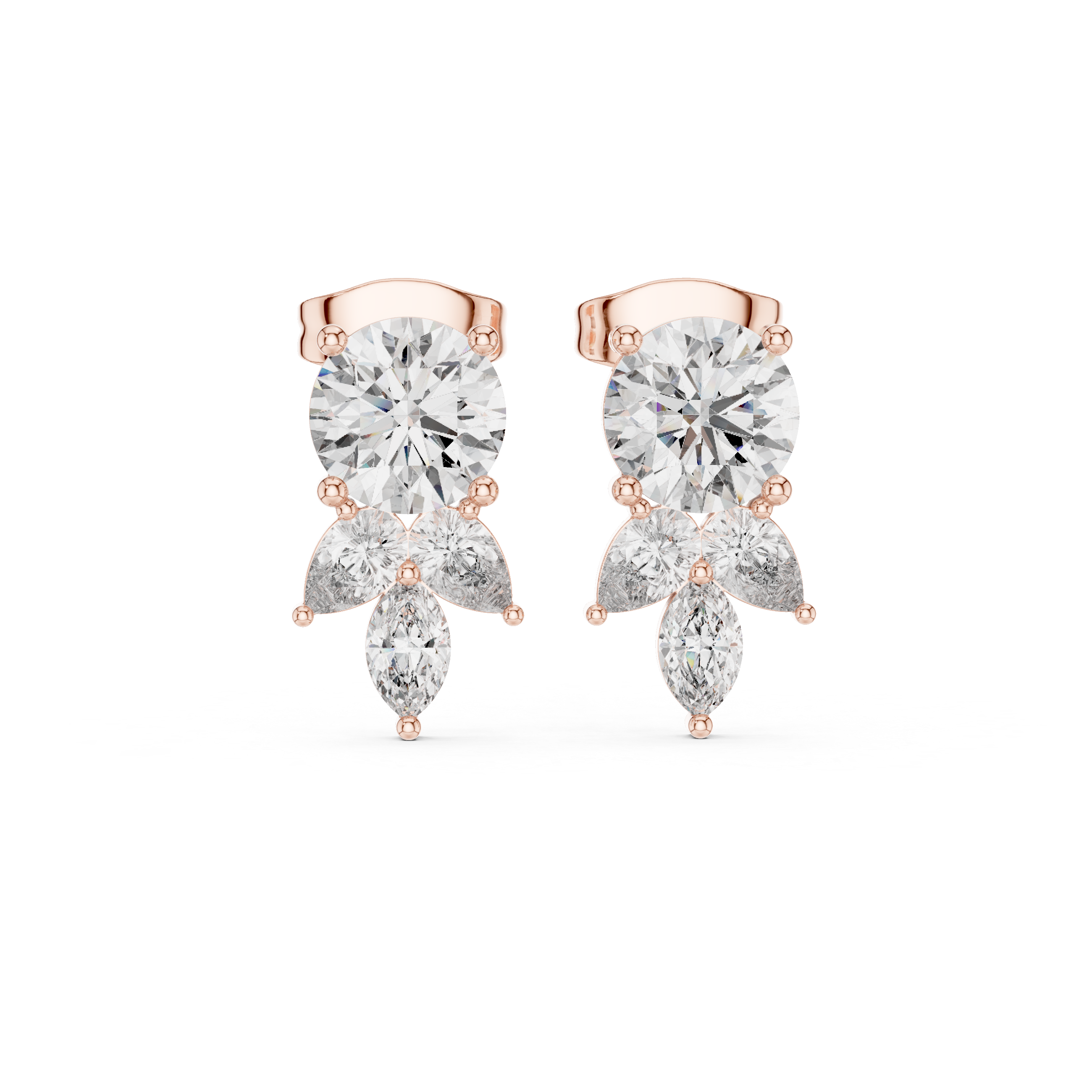 Heart Cascade Diamond Drop Earrings in Rose Gold - VYKA Diamonds