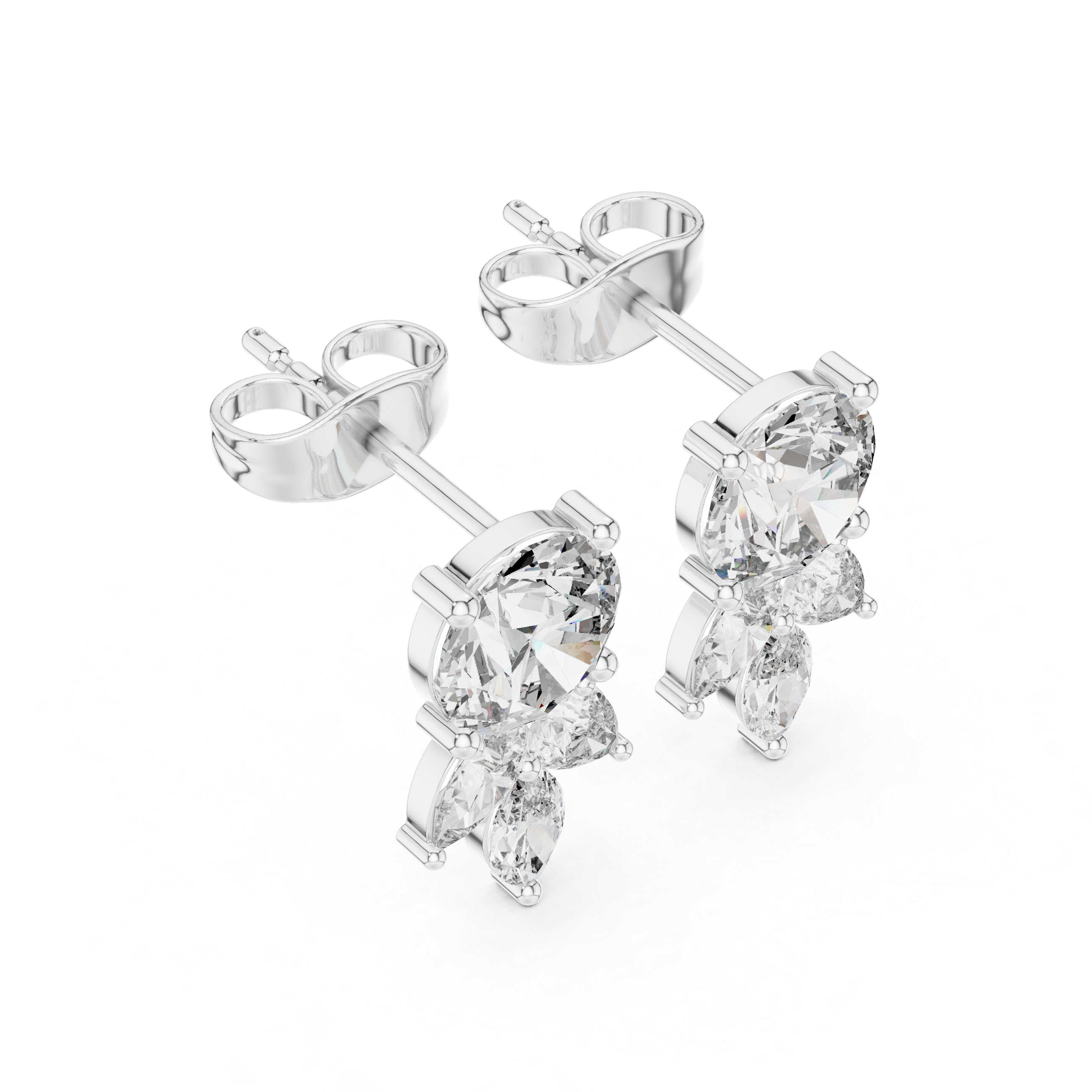 Heart Cascade Diamond Drop Earrings in White Gold - VYKA Diamonds