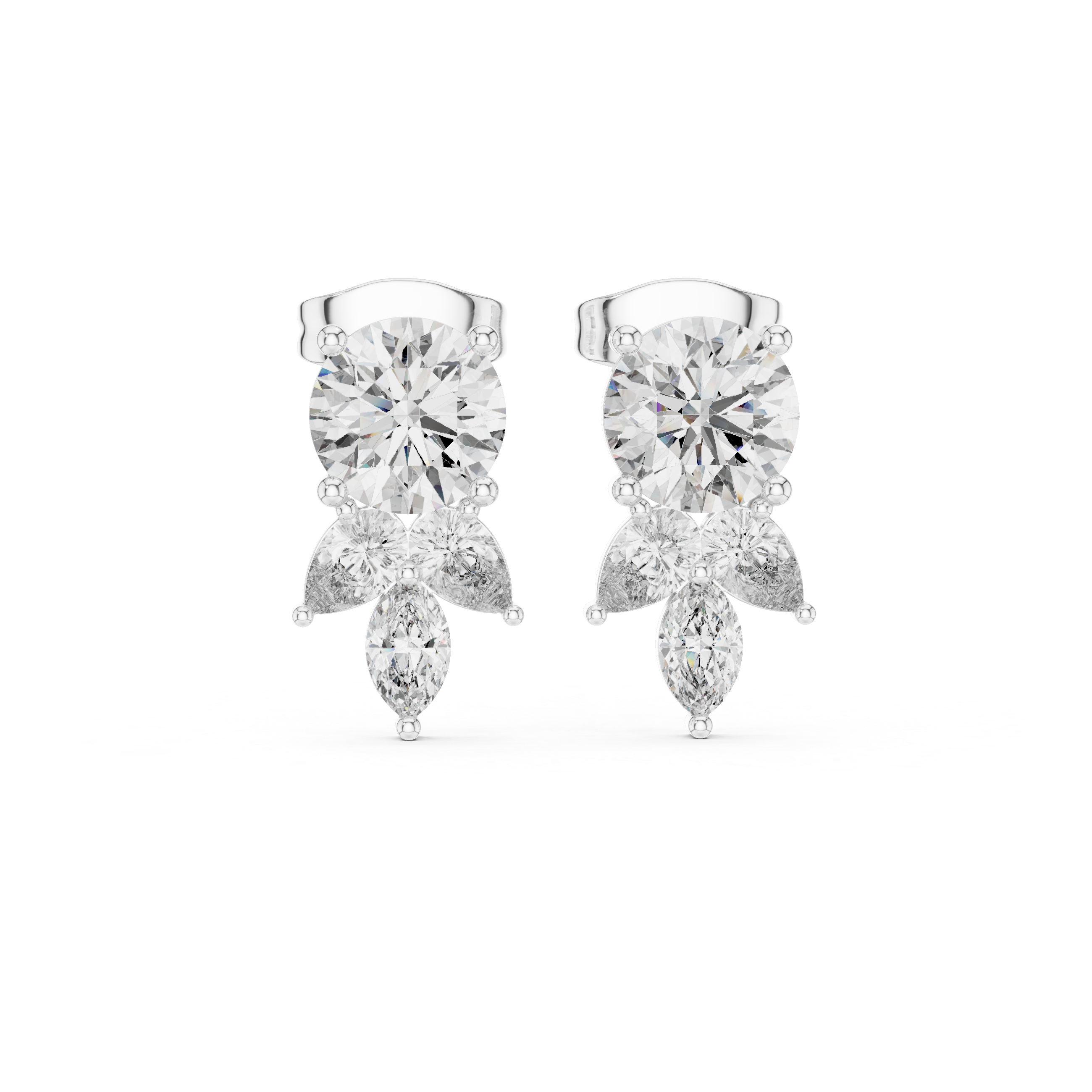 Heart Cascade Diamond Drop Earrings in White Gold - VYKA Diamonds