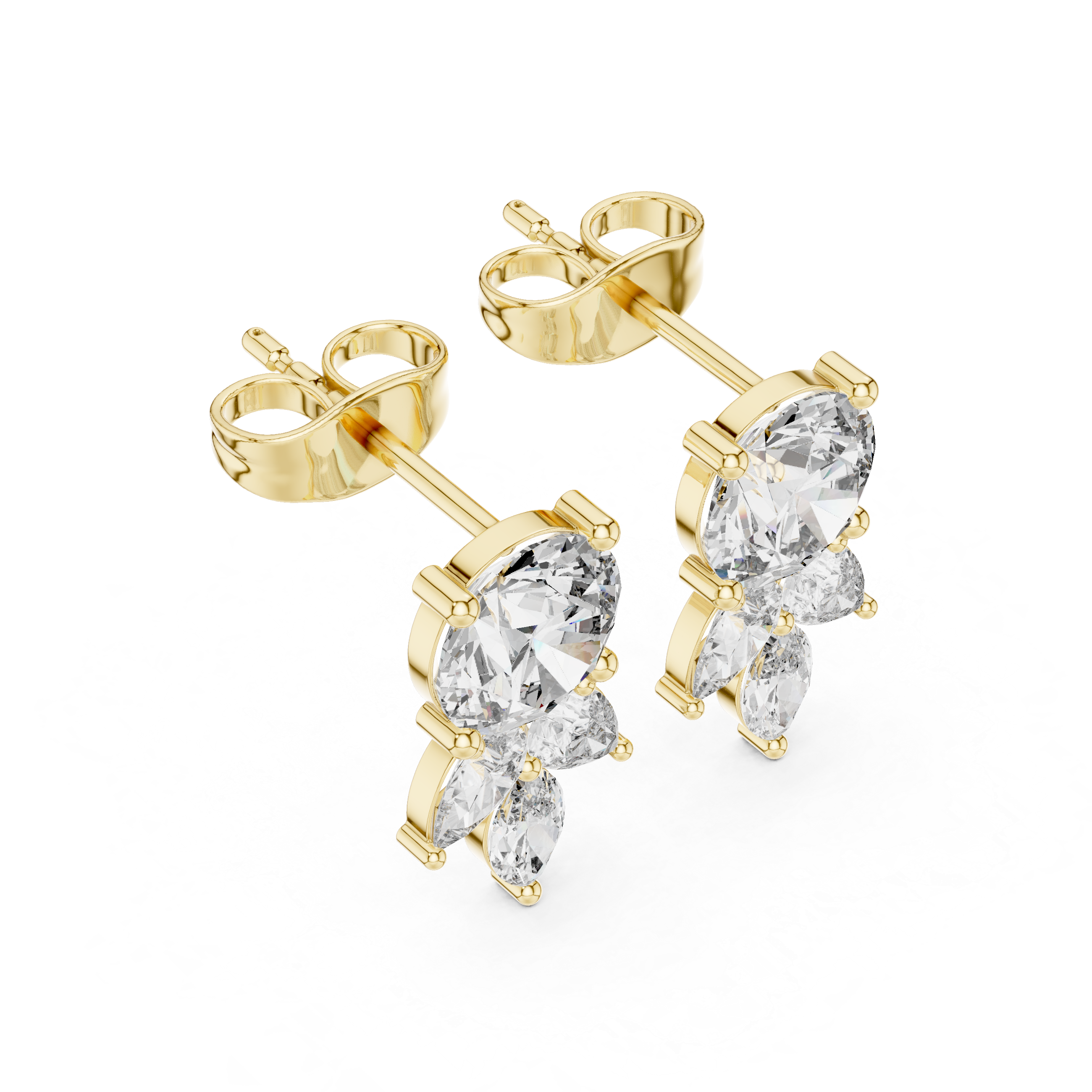 Heart Cascade Diamond Drop Earrings in Yellow Gold - VYKA Diamonds