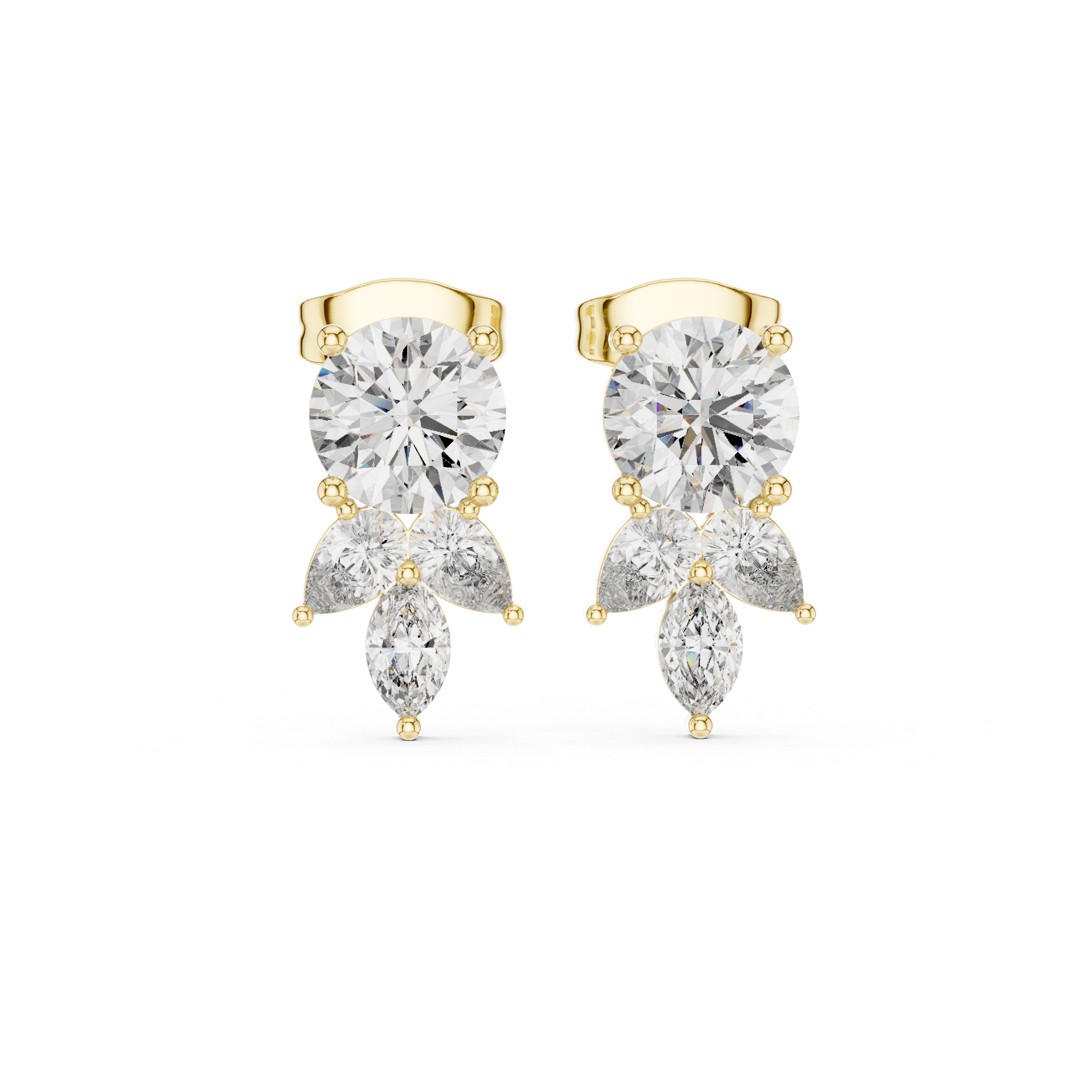 Heart Cascade Diamond Drop Earrings in Yellow Gold - VYKA Diamonds