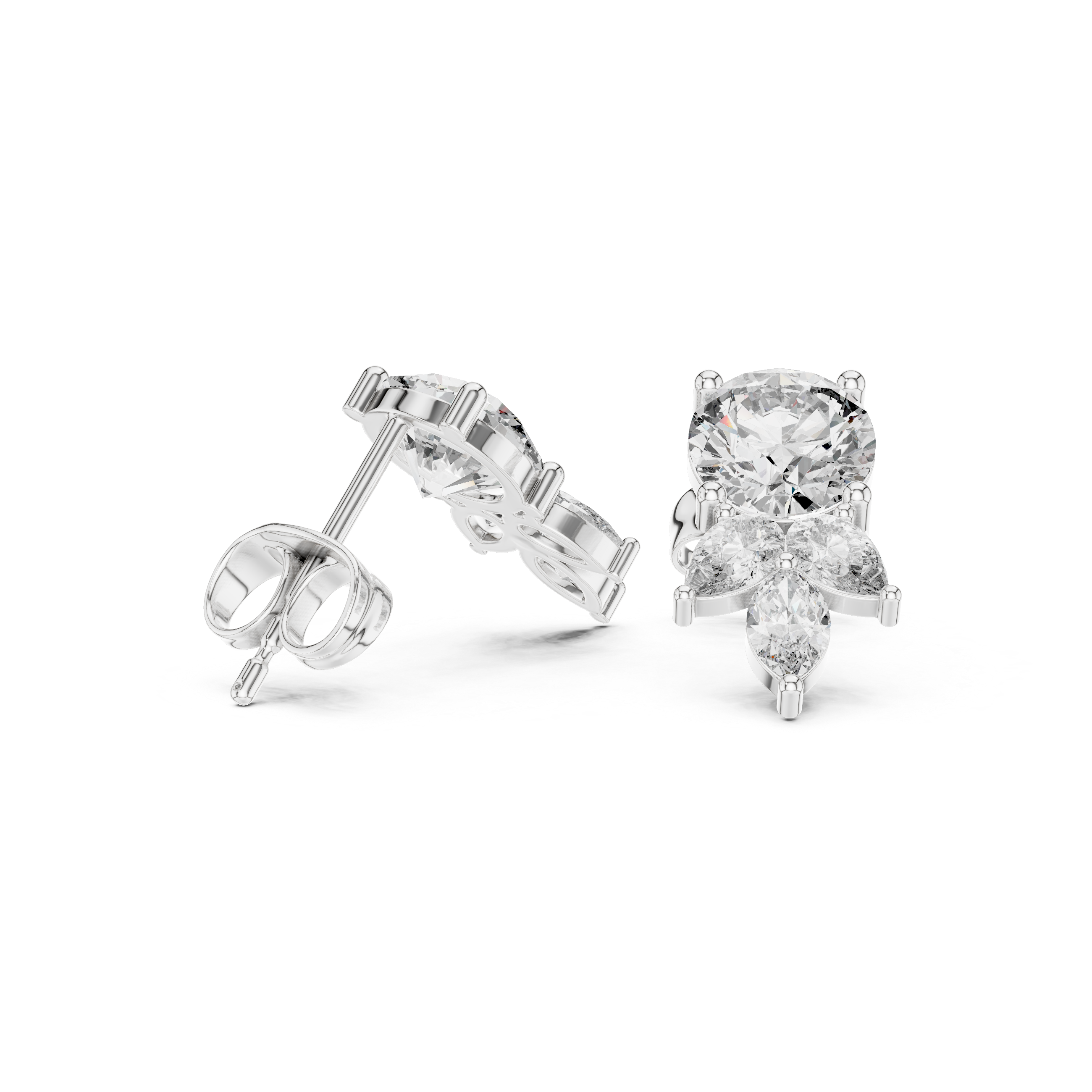 Heart Cascade Diamond Drop Earrings in White Gold - VYKA Diamonds