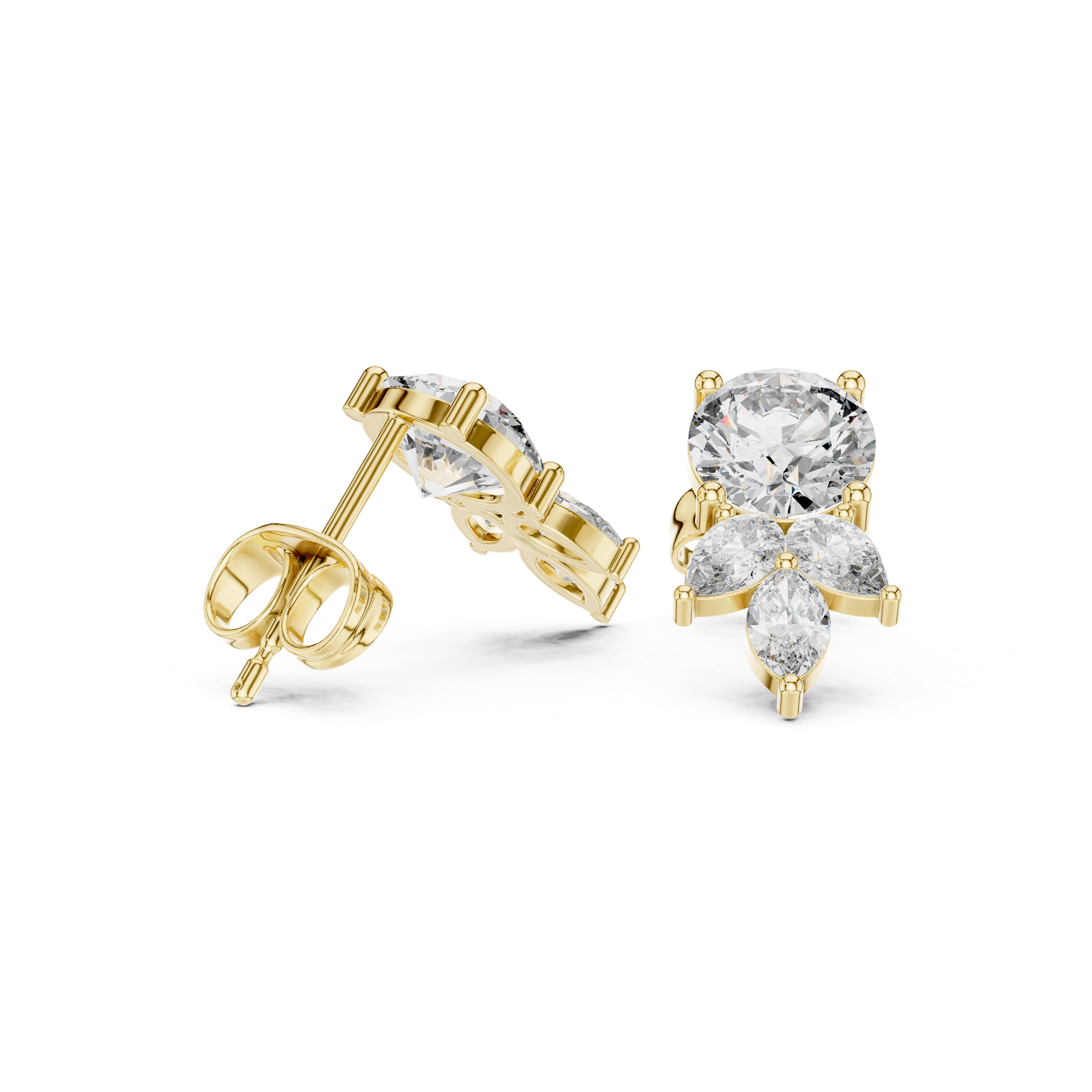 Heart Cascade Diamond Drop Earrings in Yellow Gold - VYKA Diamonds
