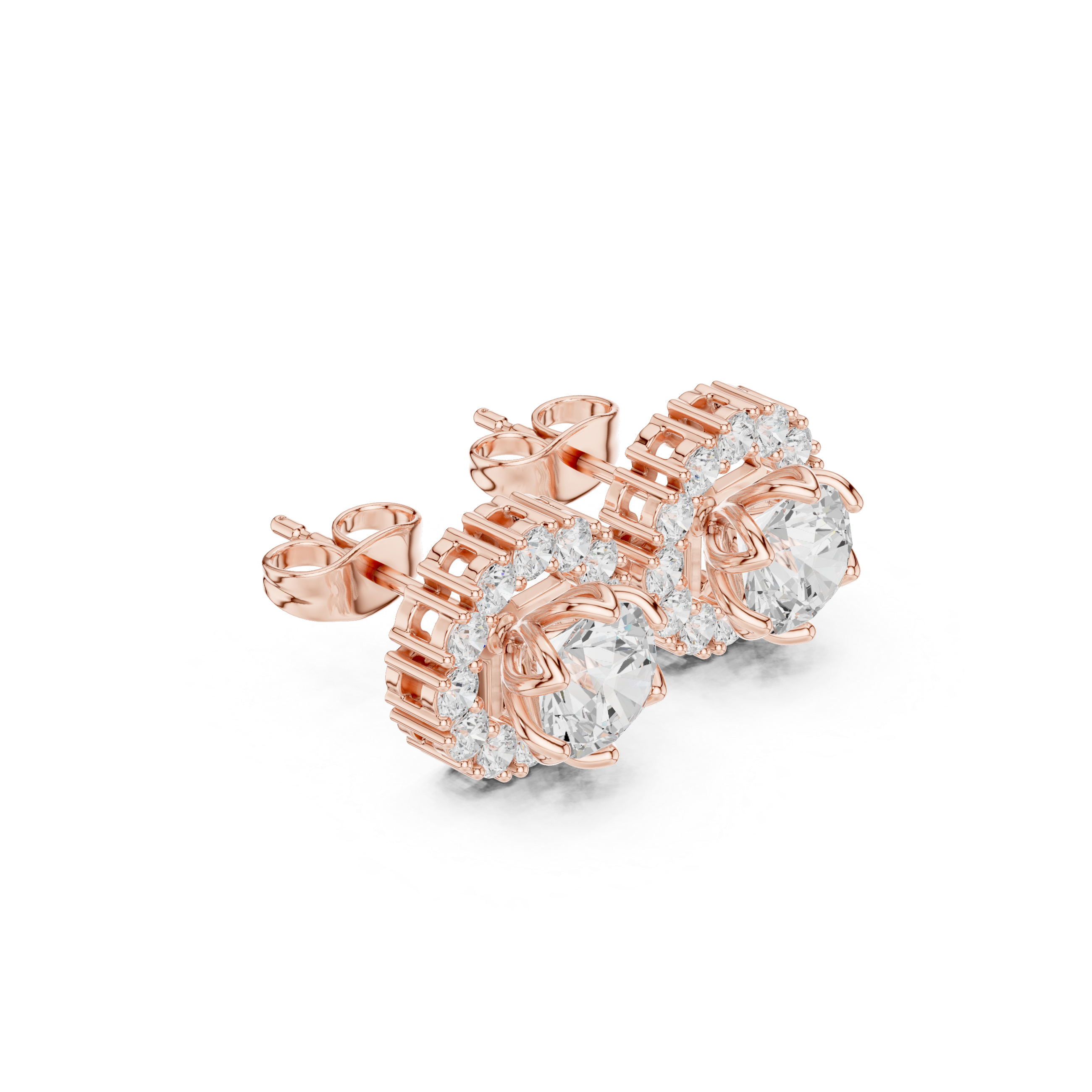 Triple Bezel Diamond Stud Earrings in Rose Gold - VYKA Diamonds