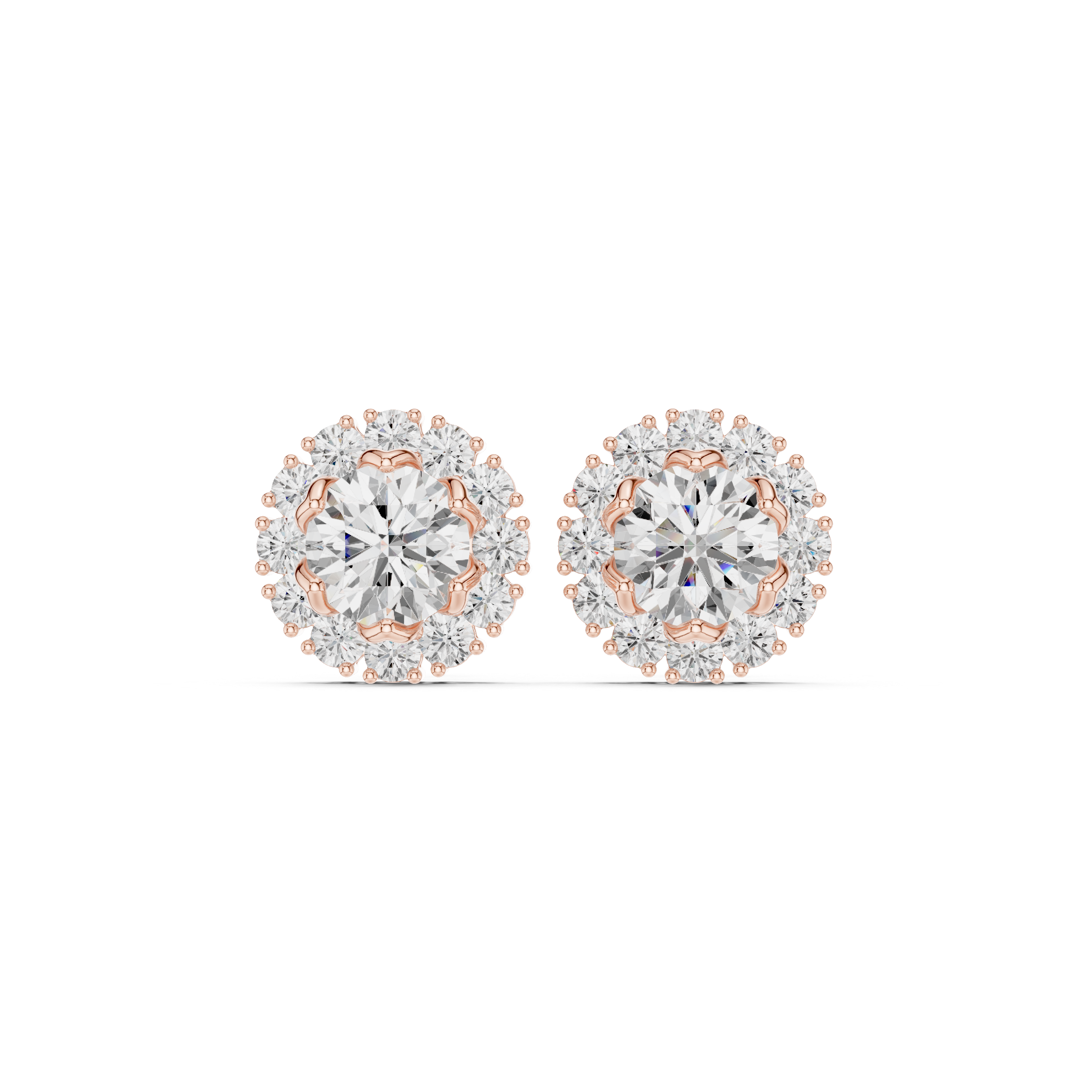 Triple Bezel Diamond Stud Earrings in Rose Gold - VYKA Diamonds