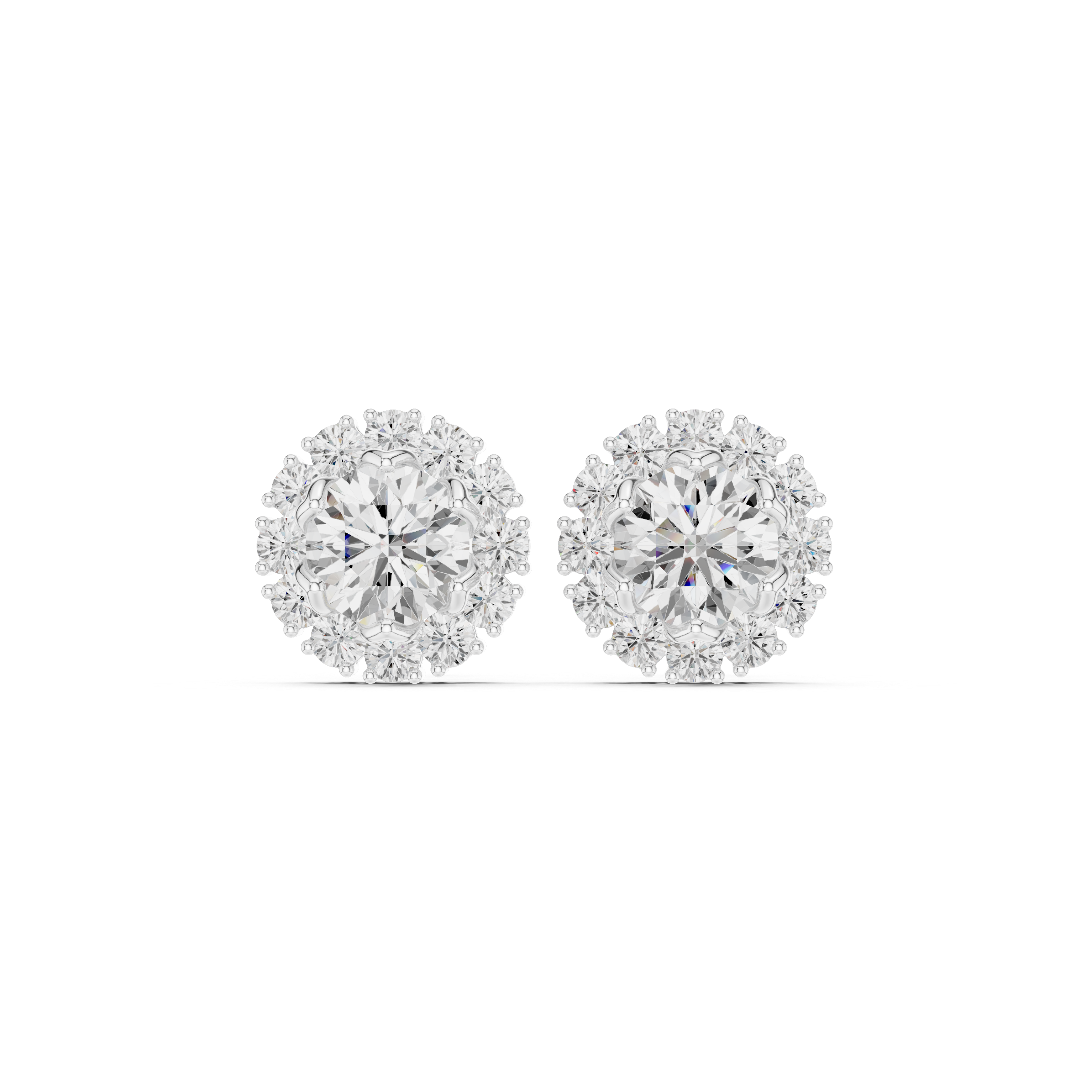 Triple Bezel Diamond Stud Earrings in White Gold - VYKA Diamonds