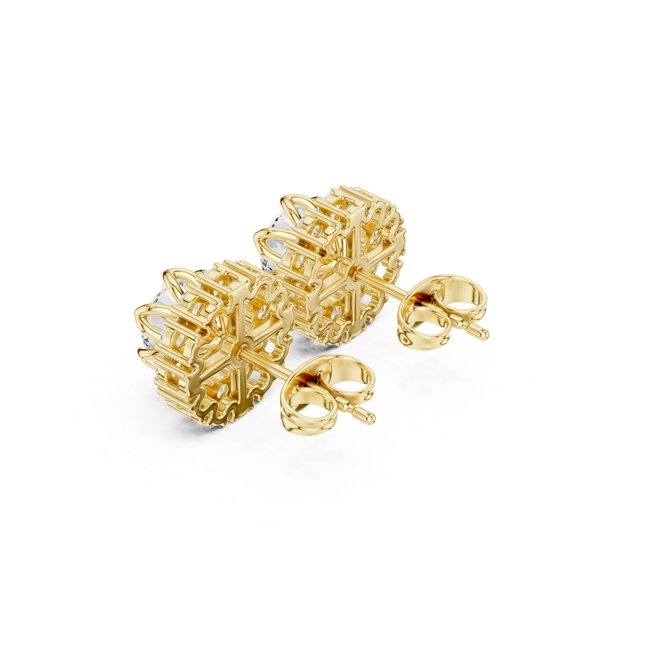 Triple Bezel Diamond Stud Earrings in Yellow Gold - VYKA Diamonds