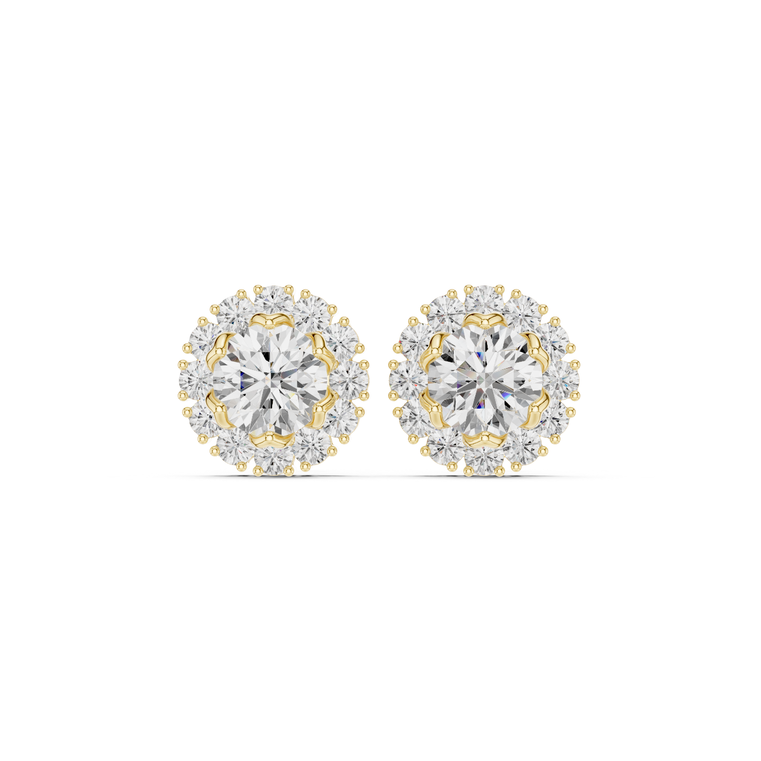 Triple Bezel Diamond Stud Earrings in Yellow Gold - VYKA Diamonds