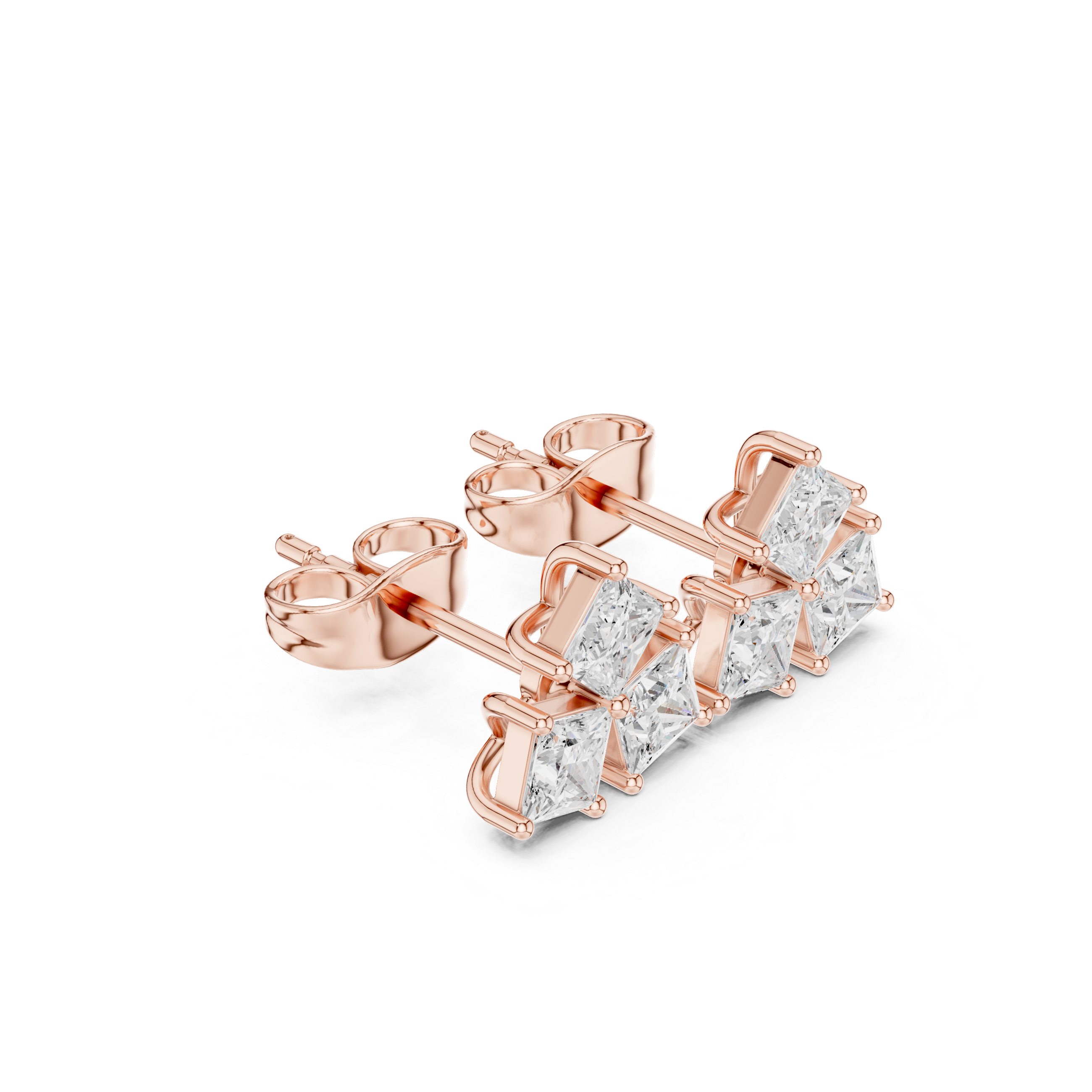 Stacked Round Diamond Stud Earrings in Rose Gold - VYKA Diamonds