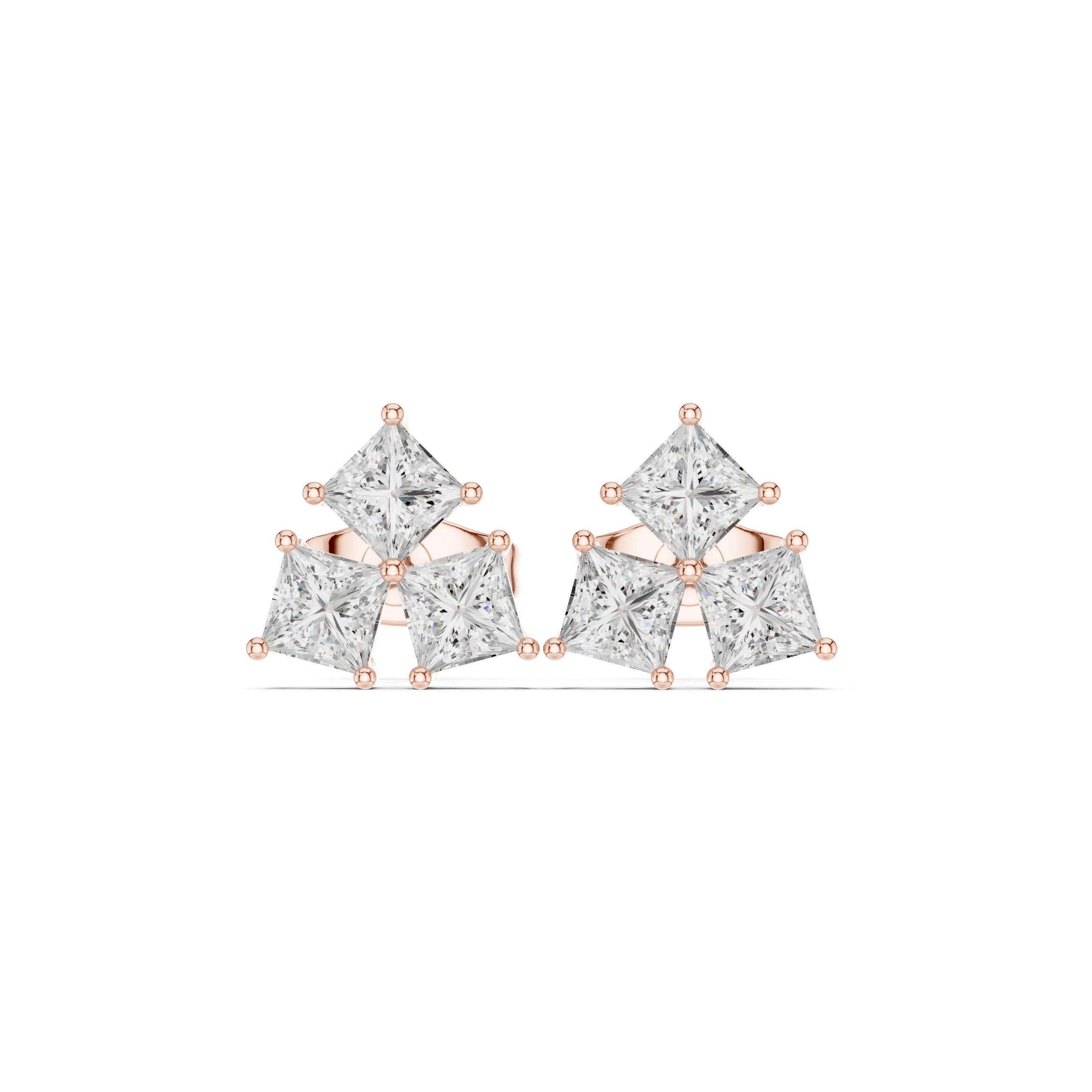 Stacked Round Diamond Stud Earrings in Rose Gold - VYKA Diamonds