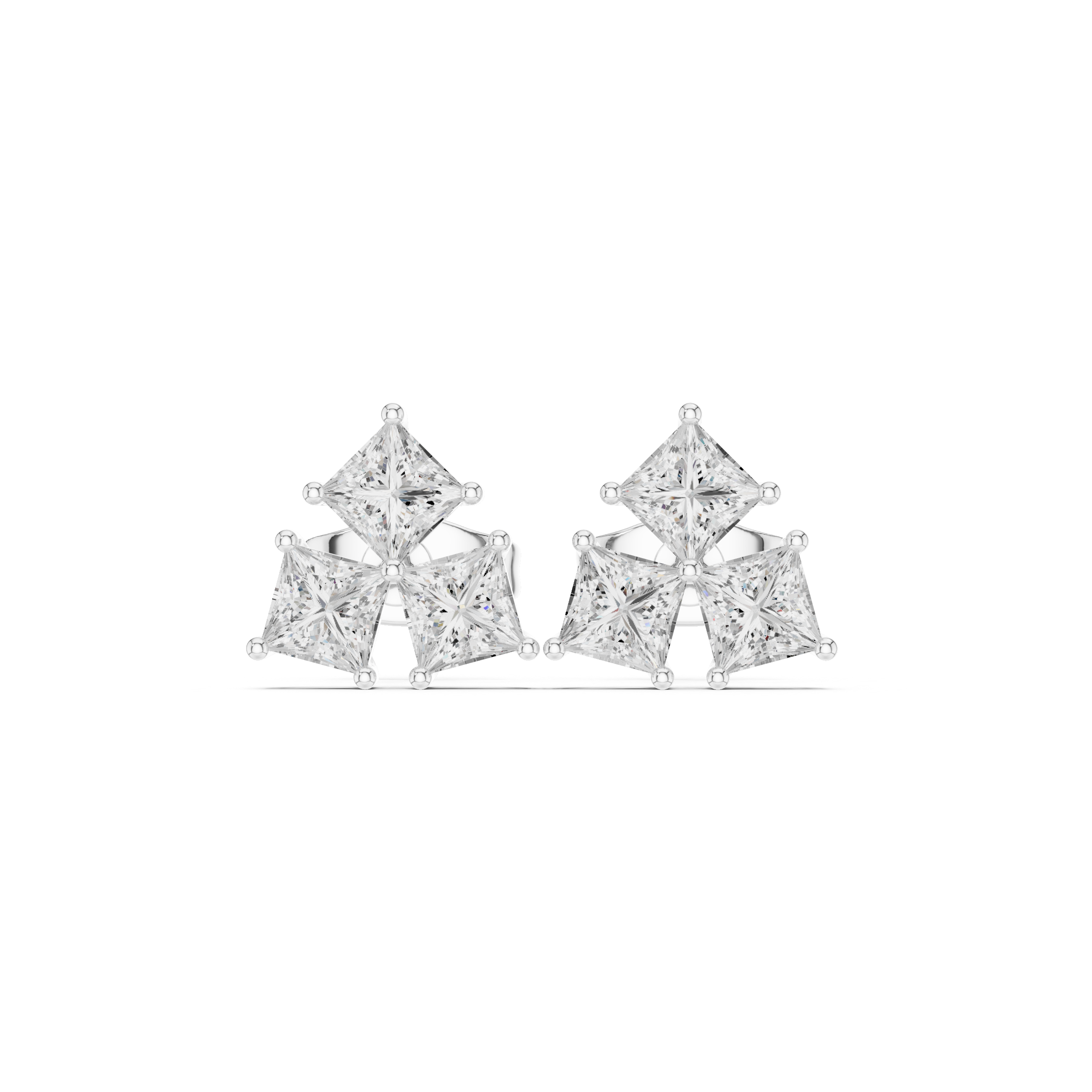 Stacked Round Diamond Stud Earrings in White Gold - VYKA Diamonds