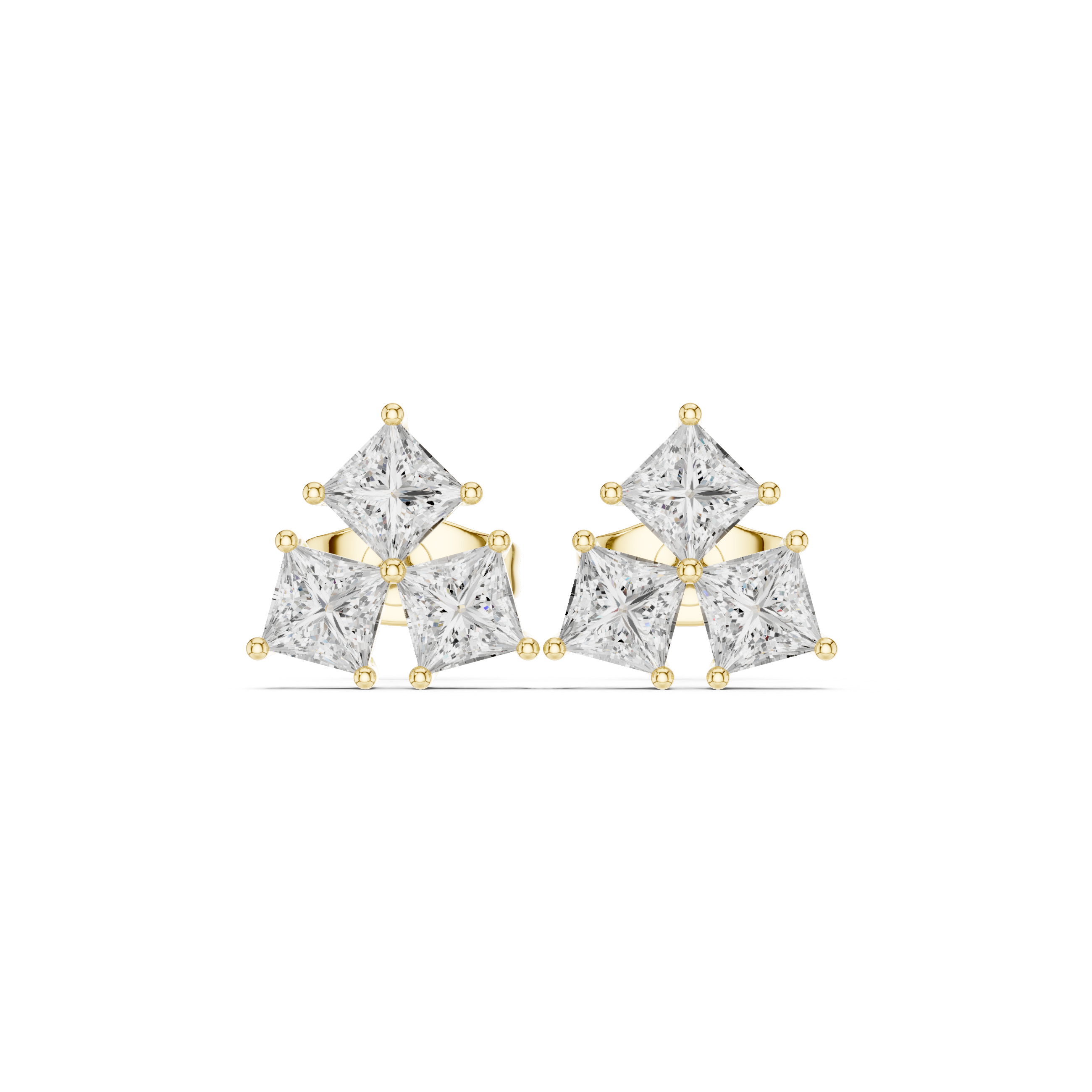 Stacked Round Diamond Stud Earrings in Yellow Gold - VYKA Diamonds