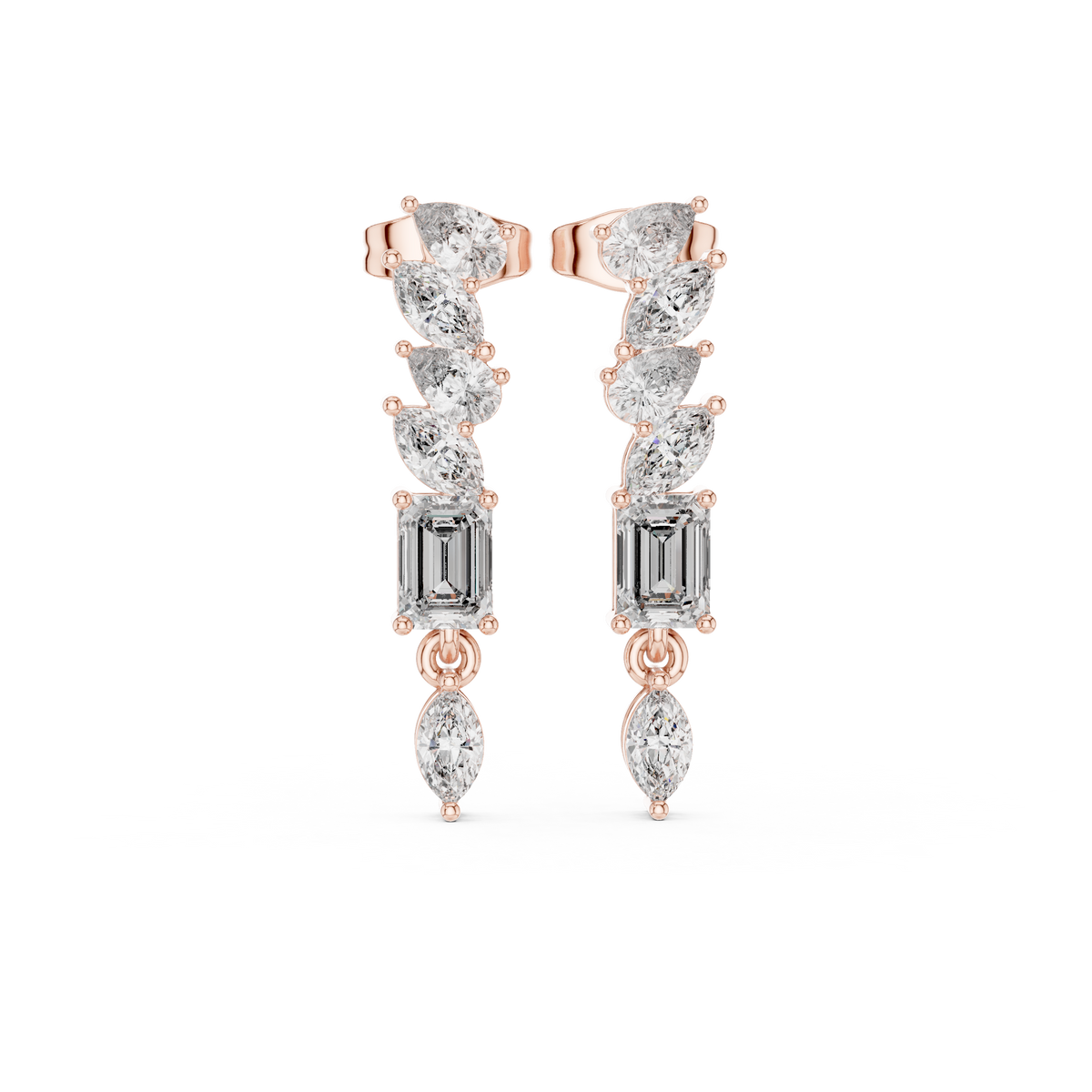 Emerald Cut and Marquise Line Diamond Drop Earrings