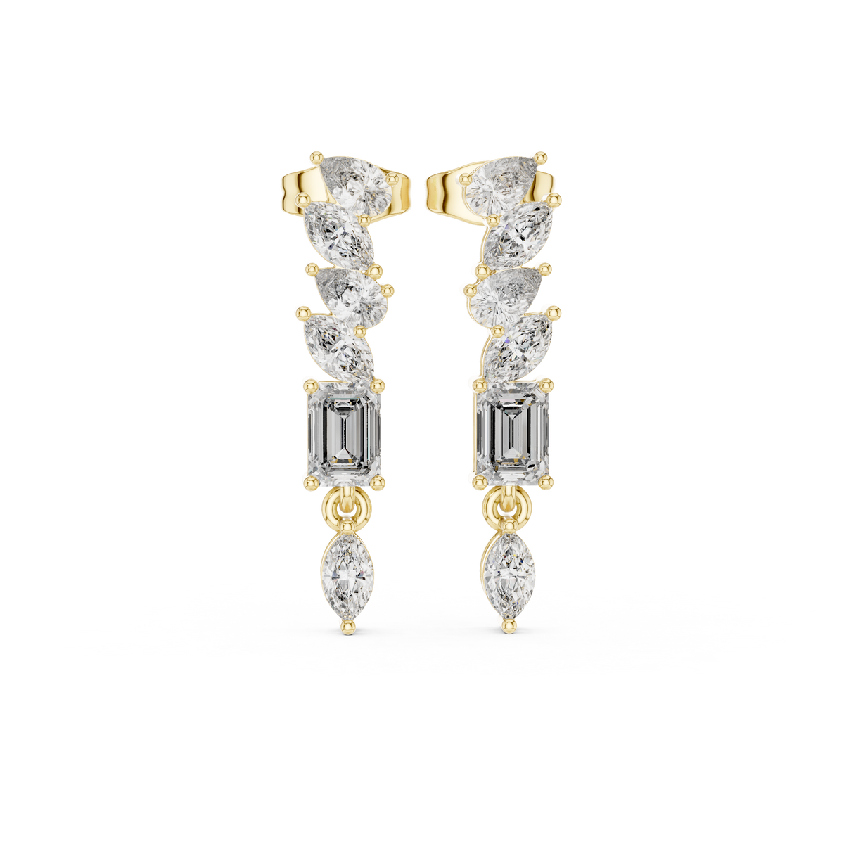 Emerald Cut and Marquise Line Diamond Drop Earrings
