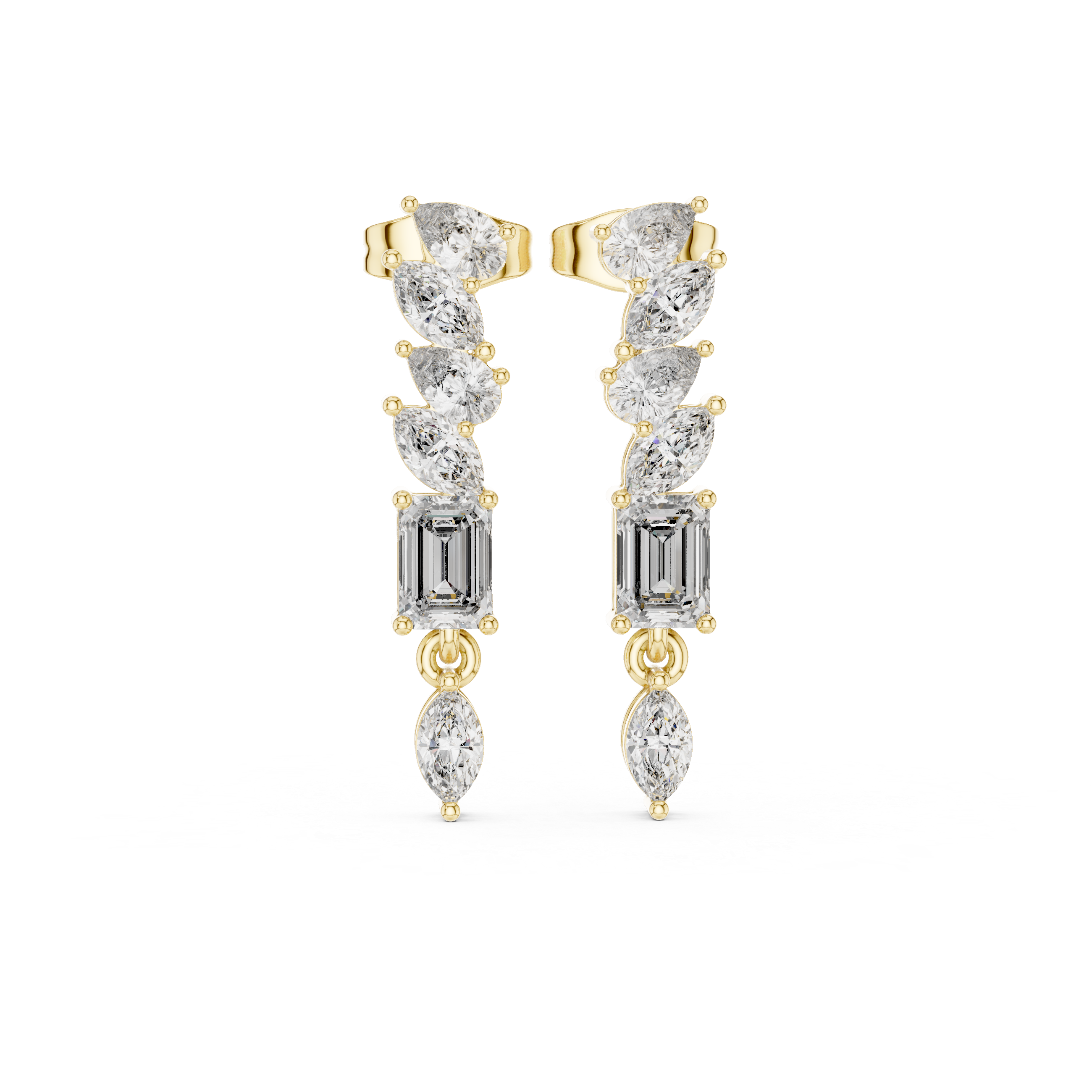 Cushion Halo Diamond Drop Earrings in Yellow Gold - VYKA Diamonds